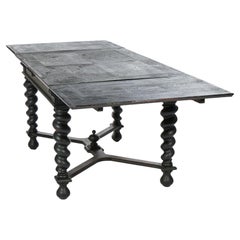 Antique Elizabethan Style Carved Oak Dining Table & Six Cane Seat Chairs c1900