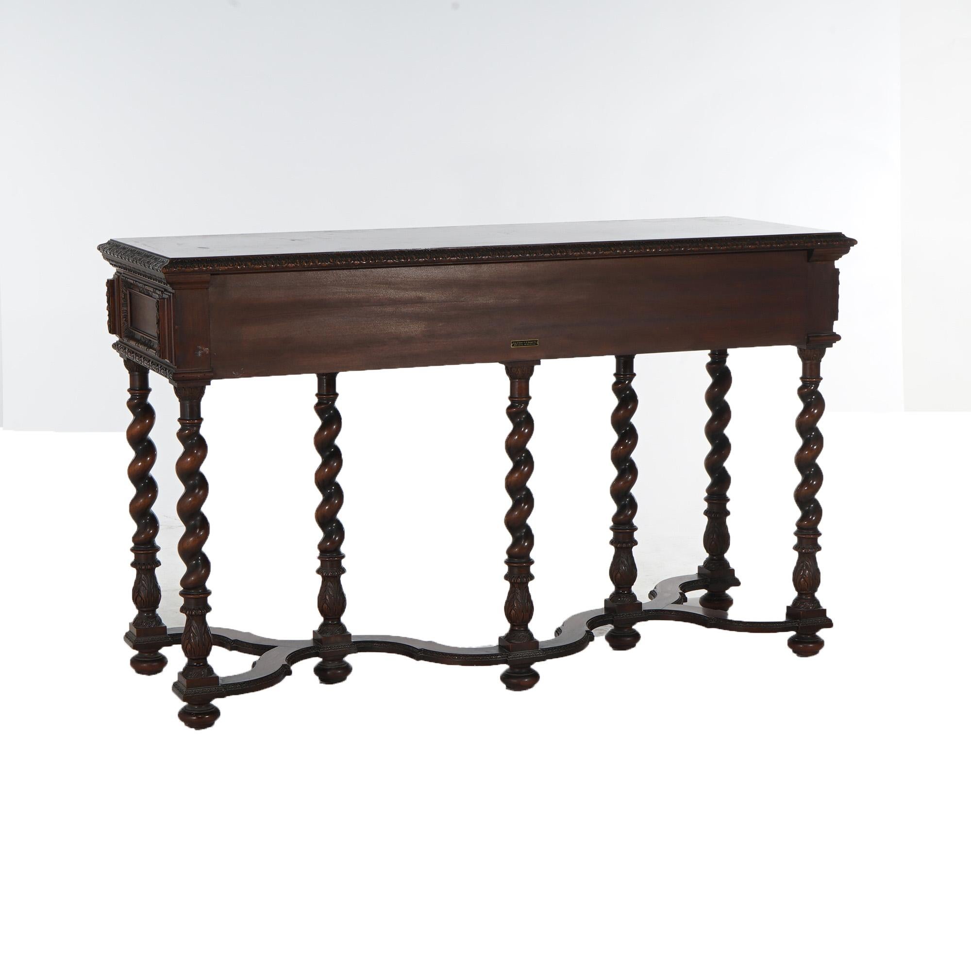 Antique Elizabethan Style Carved Walnut Server on Barley Twist Legs C1920 14