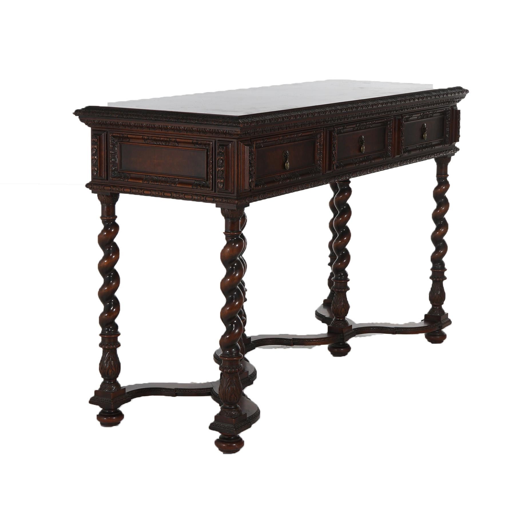 Antique Elizabethan Style Carved Walnut Server on Barley Twist Legs C1920 15