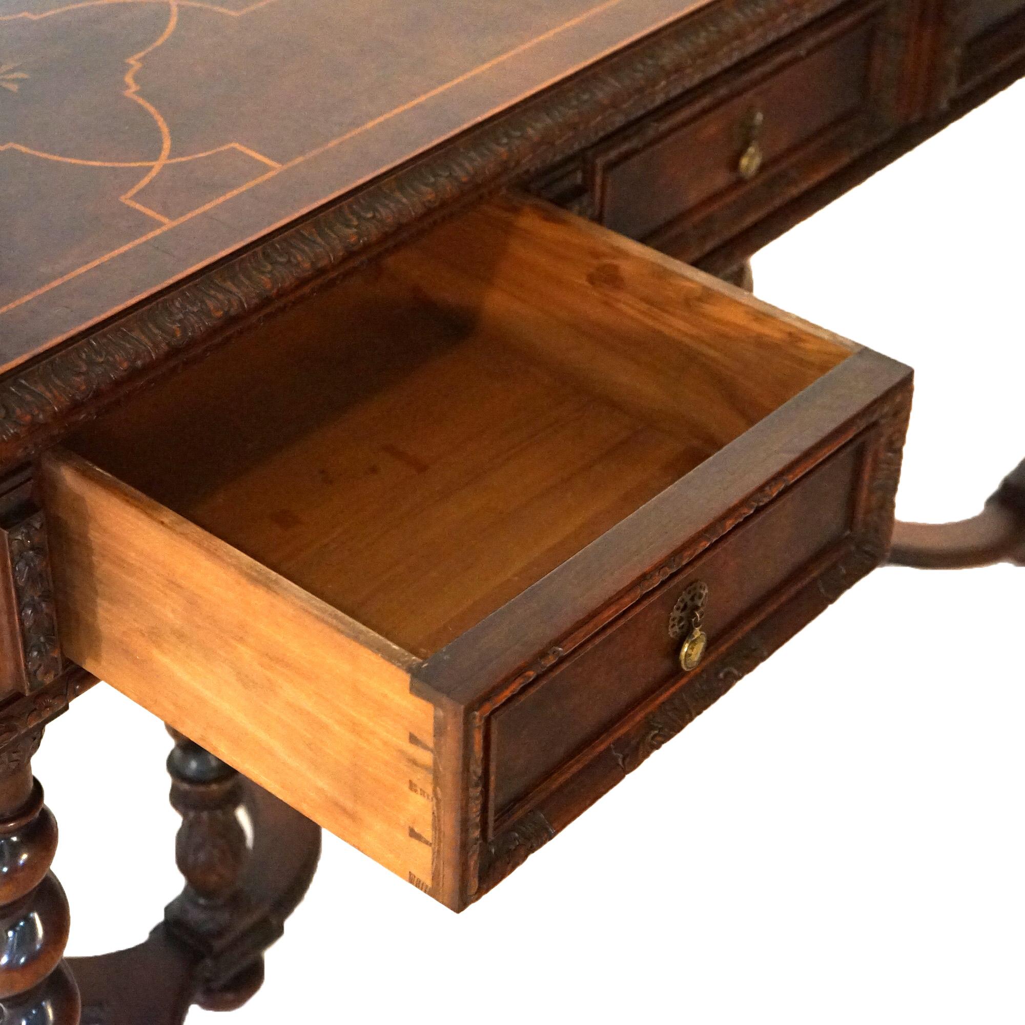 Antique Elizabethan Style Carved Walnut Server on Barley Twist Legs C1920 16