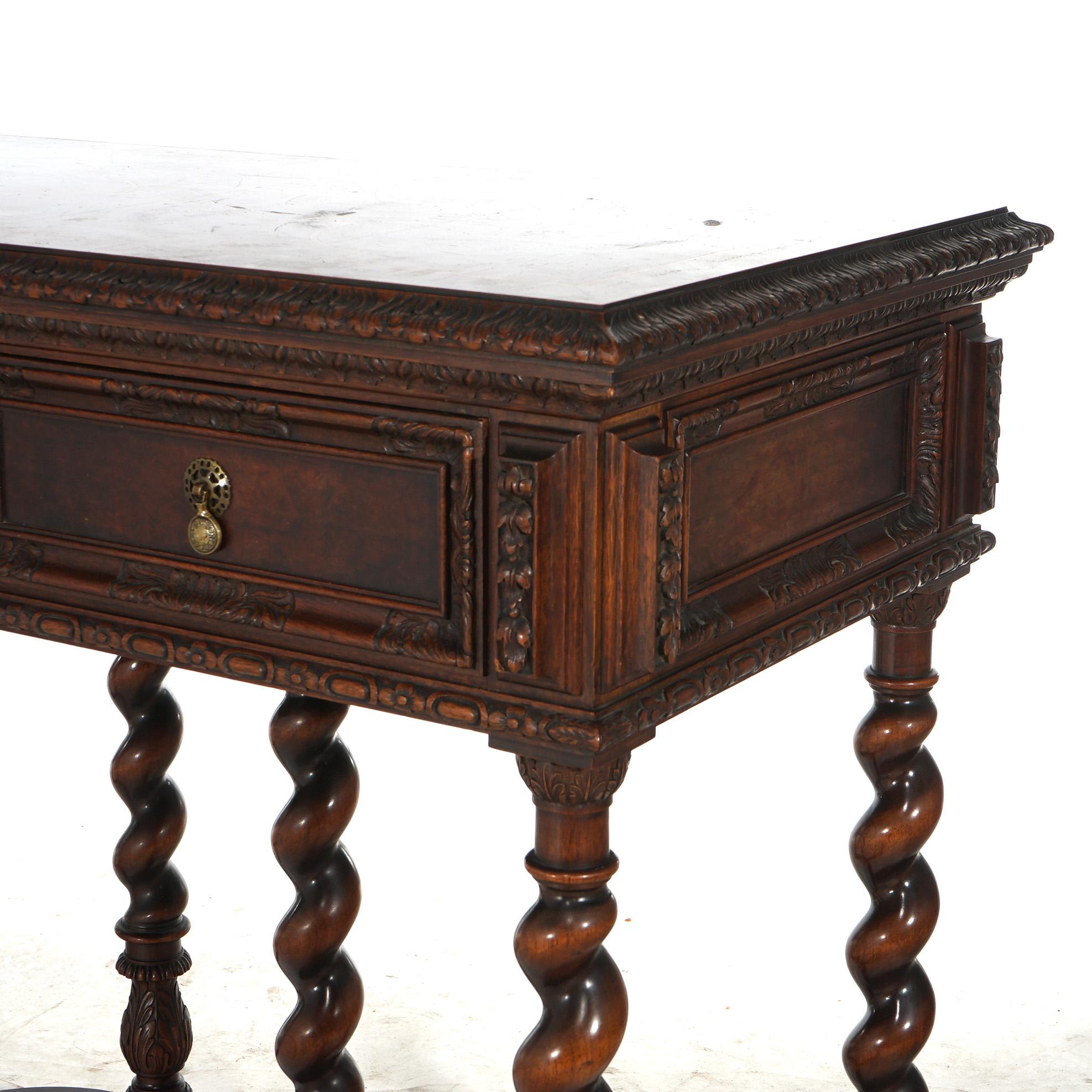 Antique Elizabethan Style Carved Walnut Server on Barley Twist Legs C1920 In Good Condition In Big Flats, NY