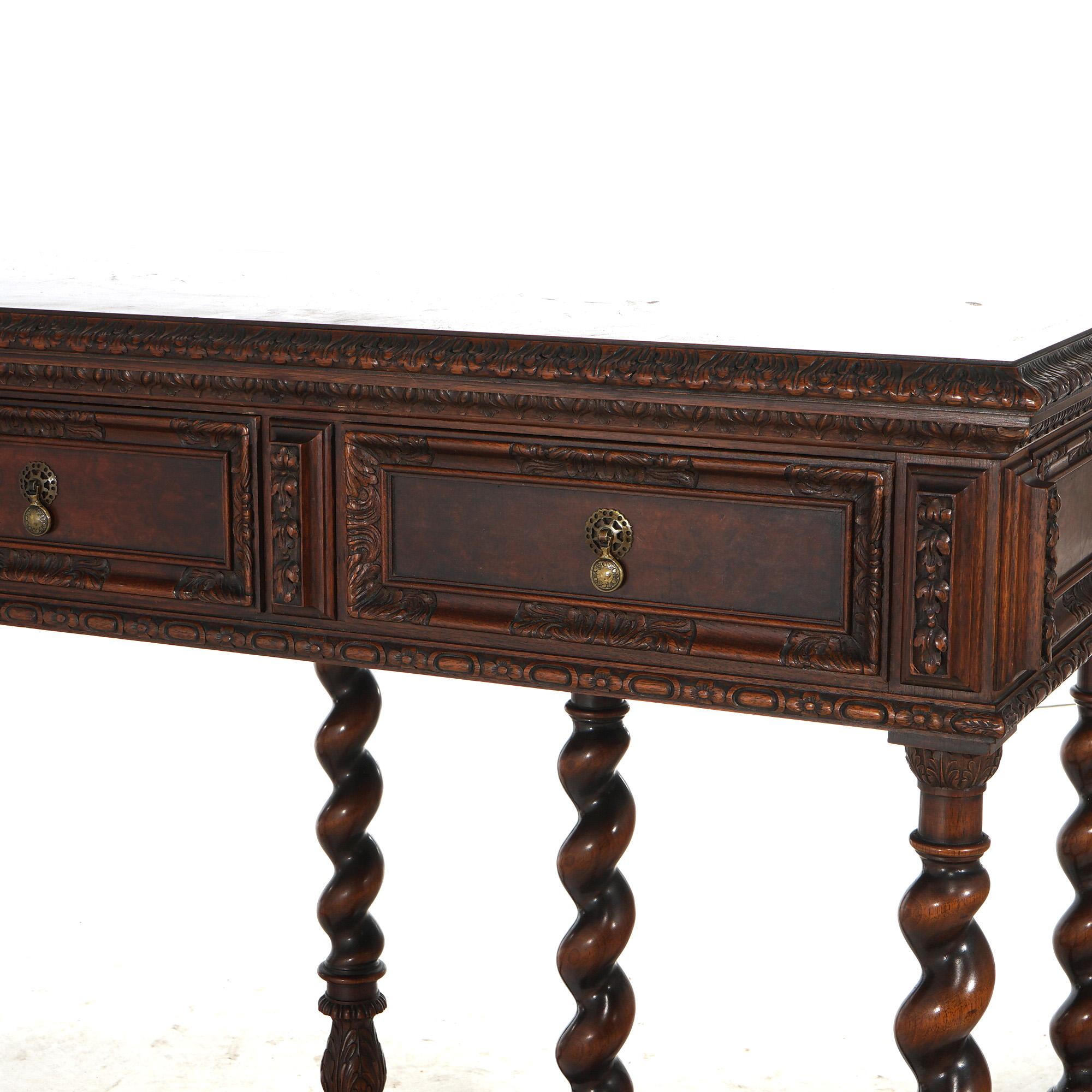 Antique Elizabethan Style Carved Walnut Server on Barley Twist Legs C1920 1