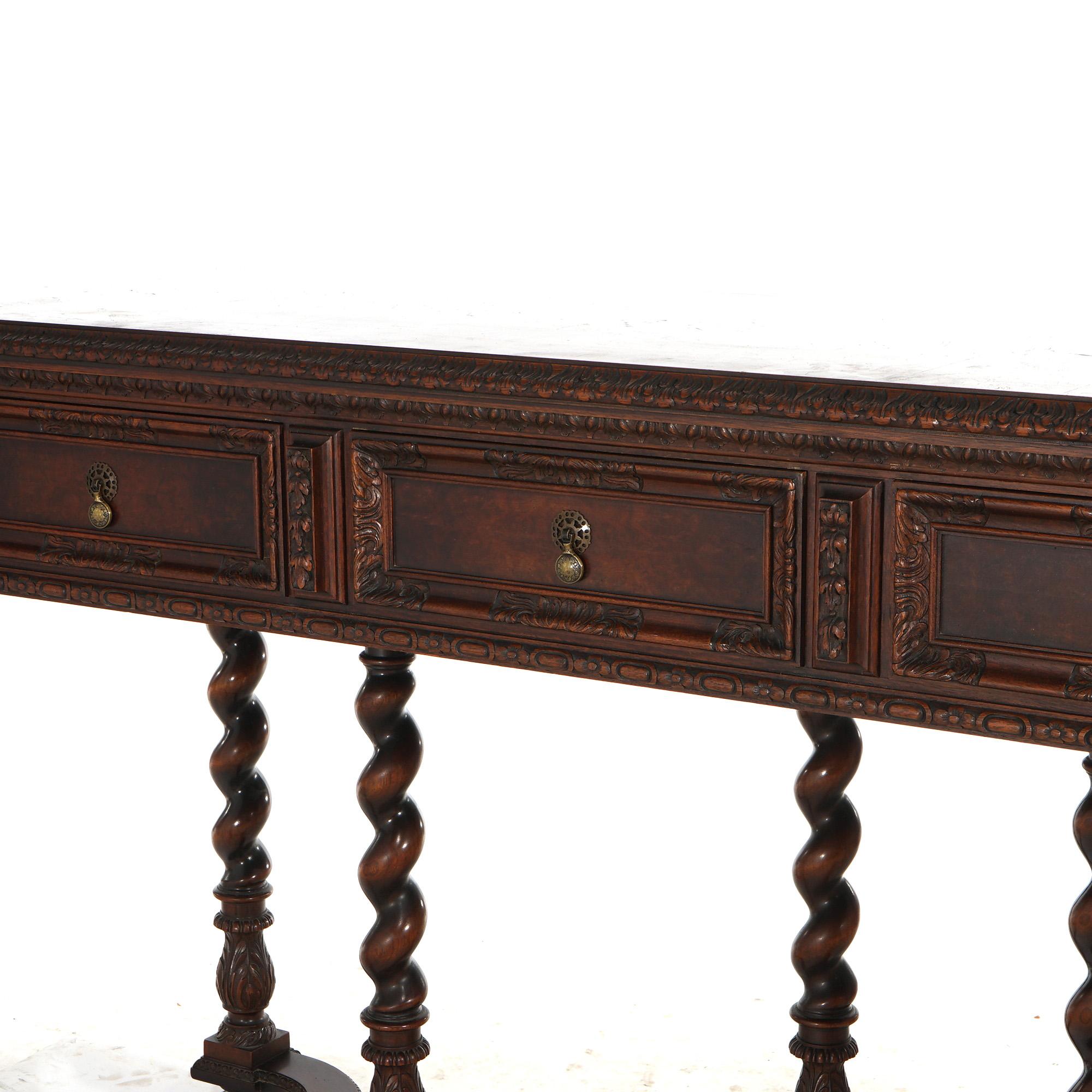 Antique Elizabethan Style Carved Walnut Server on Barley Twist Legs C1920 2