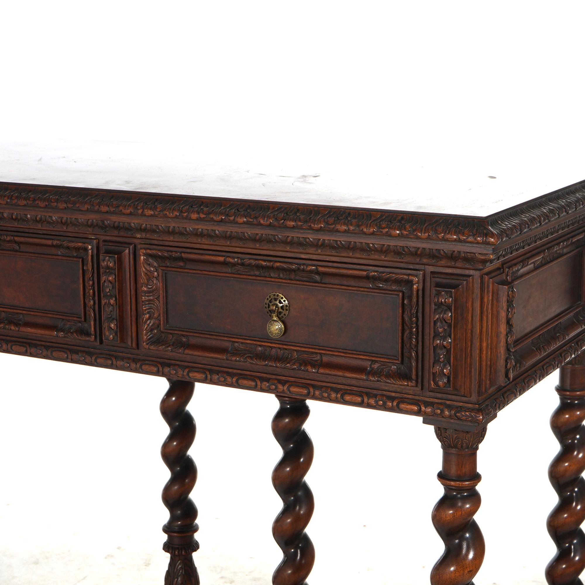 Antique Elizabethan Style Carved Walnut Server on Barley Twist Legs C1920 3