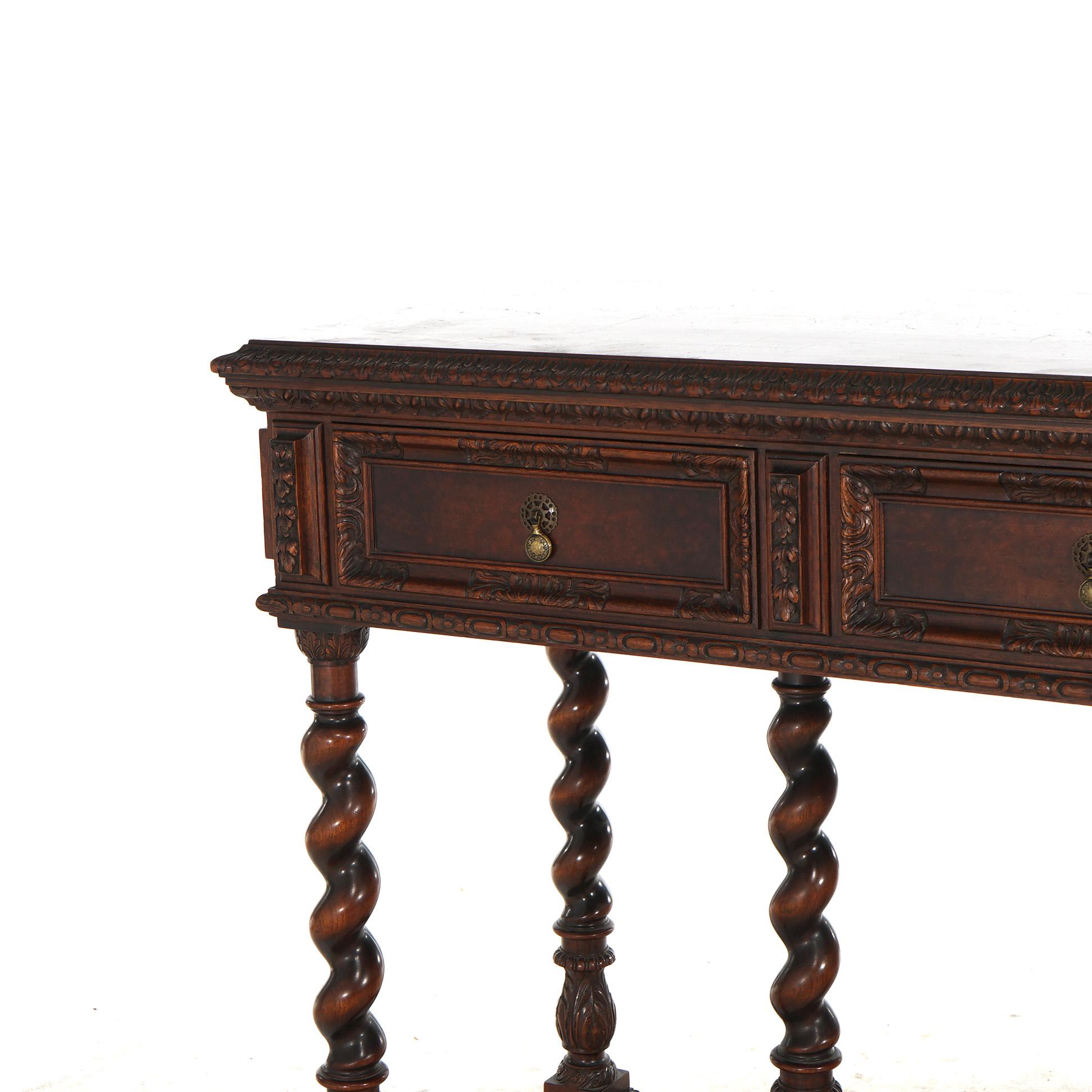 Antique Elizabethan Style Carved Walnut Server on Barley Twist Legs C1920 4