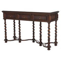 Antique Elizabethan Style Carved Walnut Server on Barley Twist Legs C1920