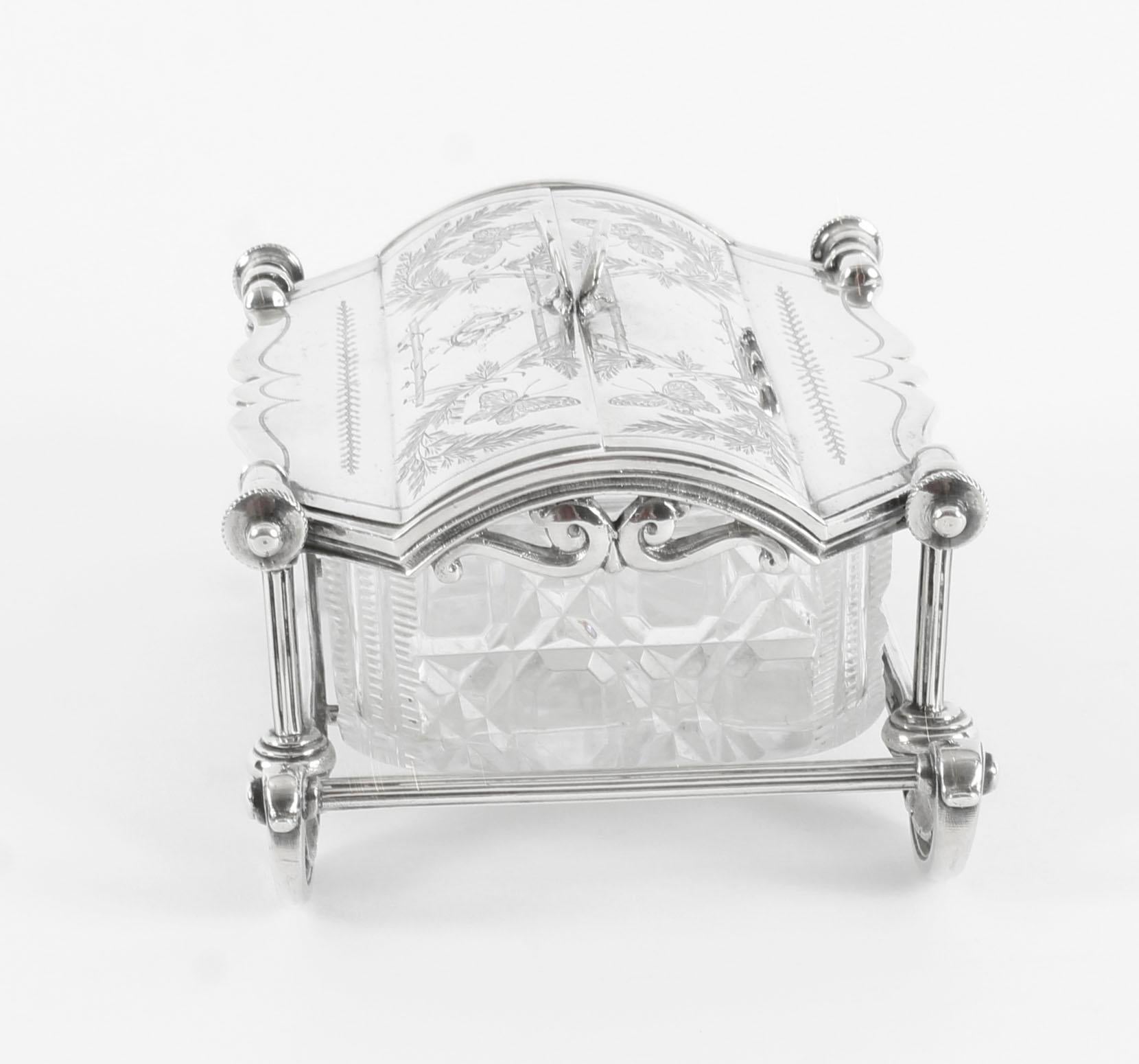 Victorian Elkington & Co English Silver Plated and Cut Glass Butter Dish, 19th Century