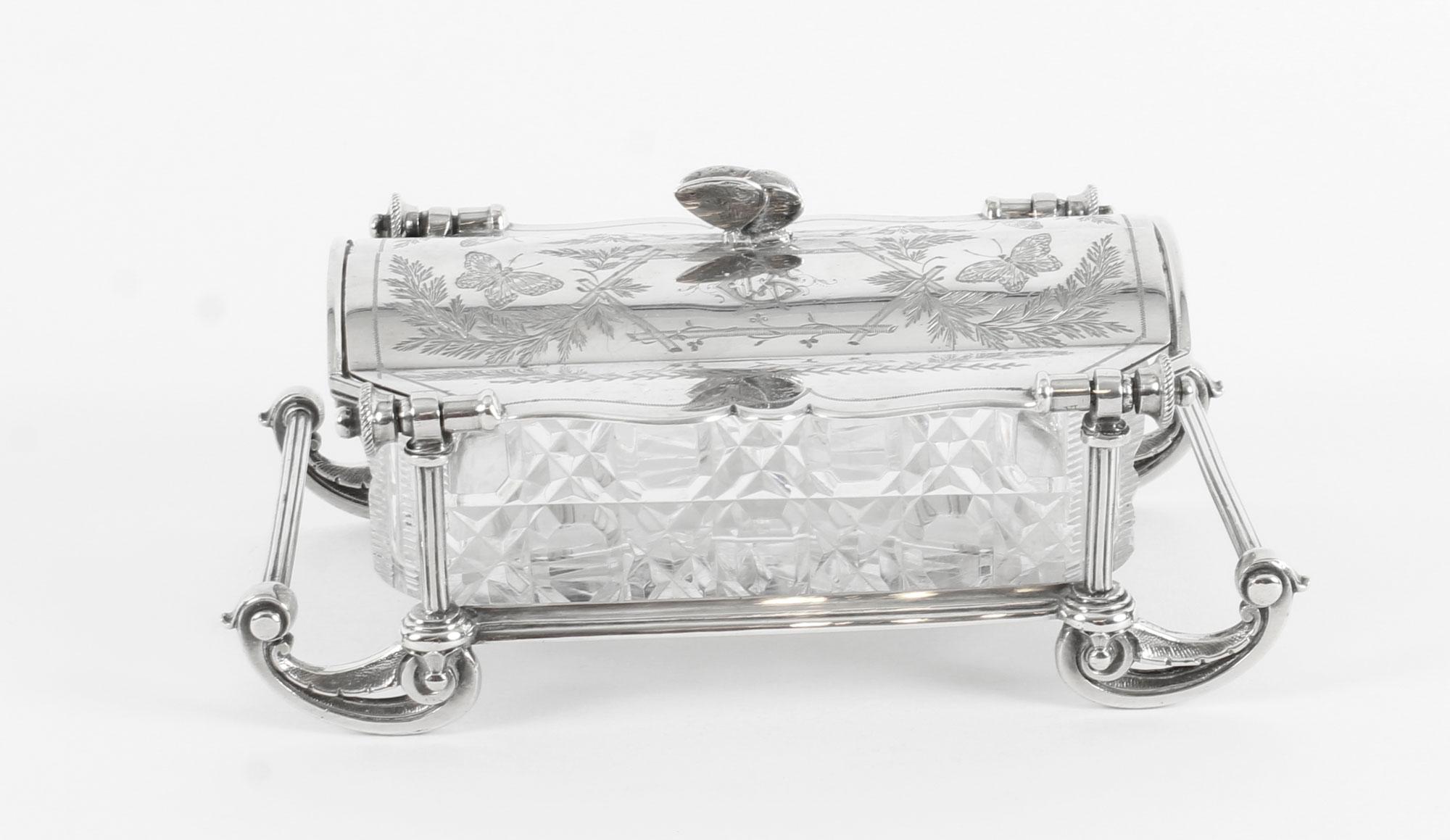 Late 19th Century Elkington & Co English Silver Plated and Cut Glass Butter Dish, 19th Century
