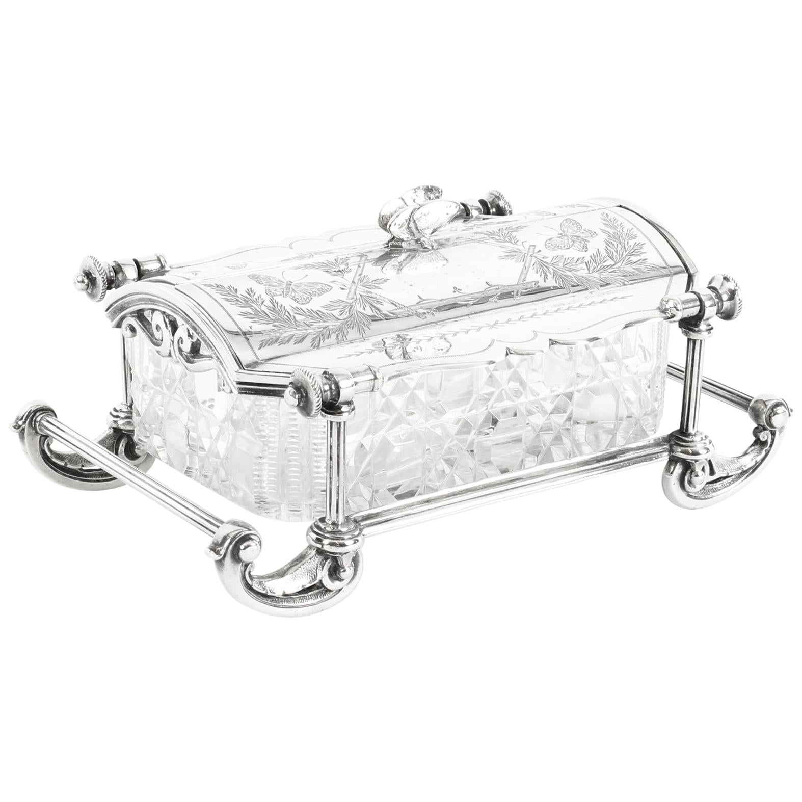 Elkington & Co English Silver Plated and Cut Glass Butter Dish, 19th Century