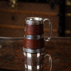 Antique Elkington & Co. Flagon, Silver Plate & Crocodile Leather, 1897