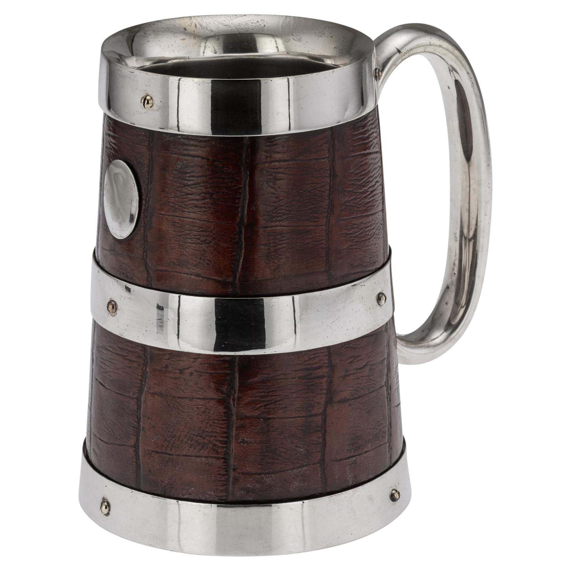 Antike Elkington 
Co. Flachmann, Silberblech und Krokodilleder, 1897 im Angebot