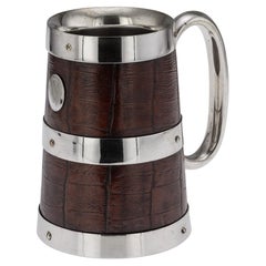 Antique Elkington & Co. Flagon, Silver Plate & Crocodile Leather, 1897