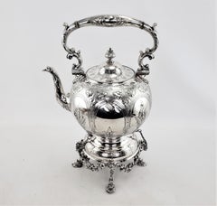 Antike Elkington & Co. Versilberter Spirituskessel mit floraler Dekoration