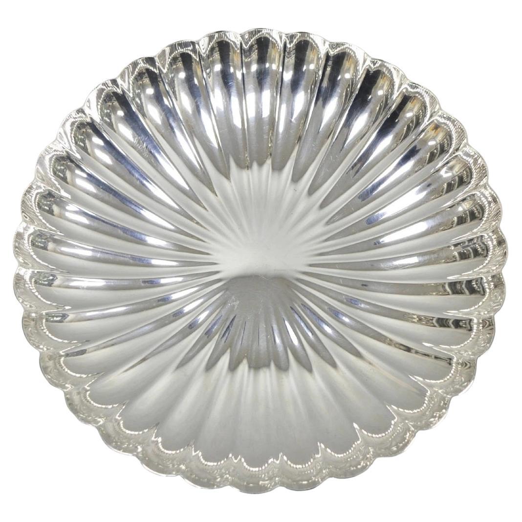 Antique Elkington English Regency 10.5" Round Scalloped Silver Plated Bowl Dish For Sale
