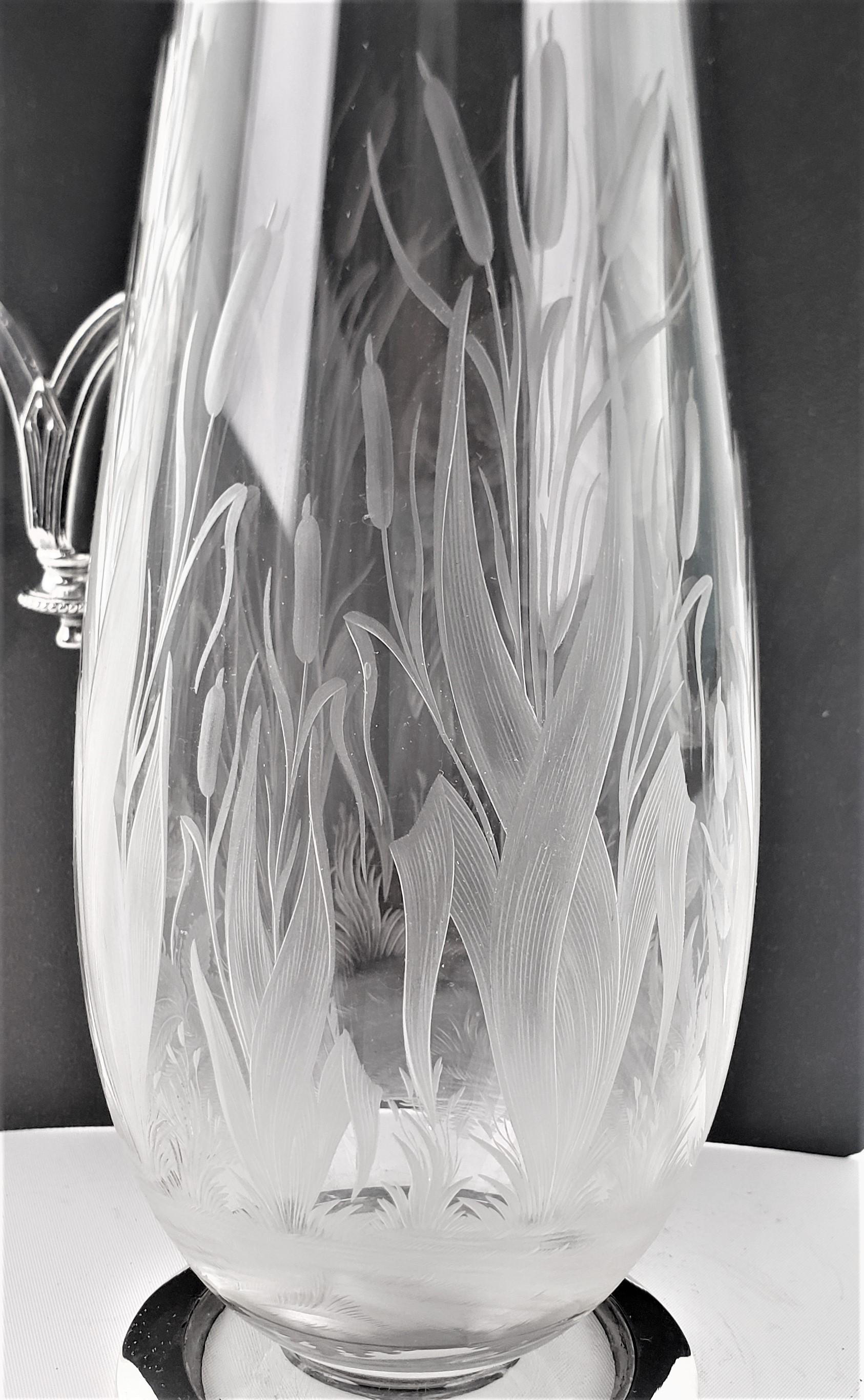 Antique Elkington Silver Plated Claret Jug with Etched Shore Bird & Cattails For Sale 8