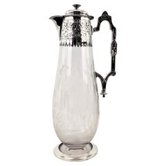 Antique Elkington Silver Plated Claret Jug with Etched Shore Bird & Cattails