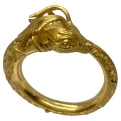 Antique Elk's Head Bypass Spring loaded Cuff Bracelet 22K Gold 71.5 Gram