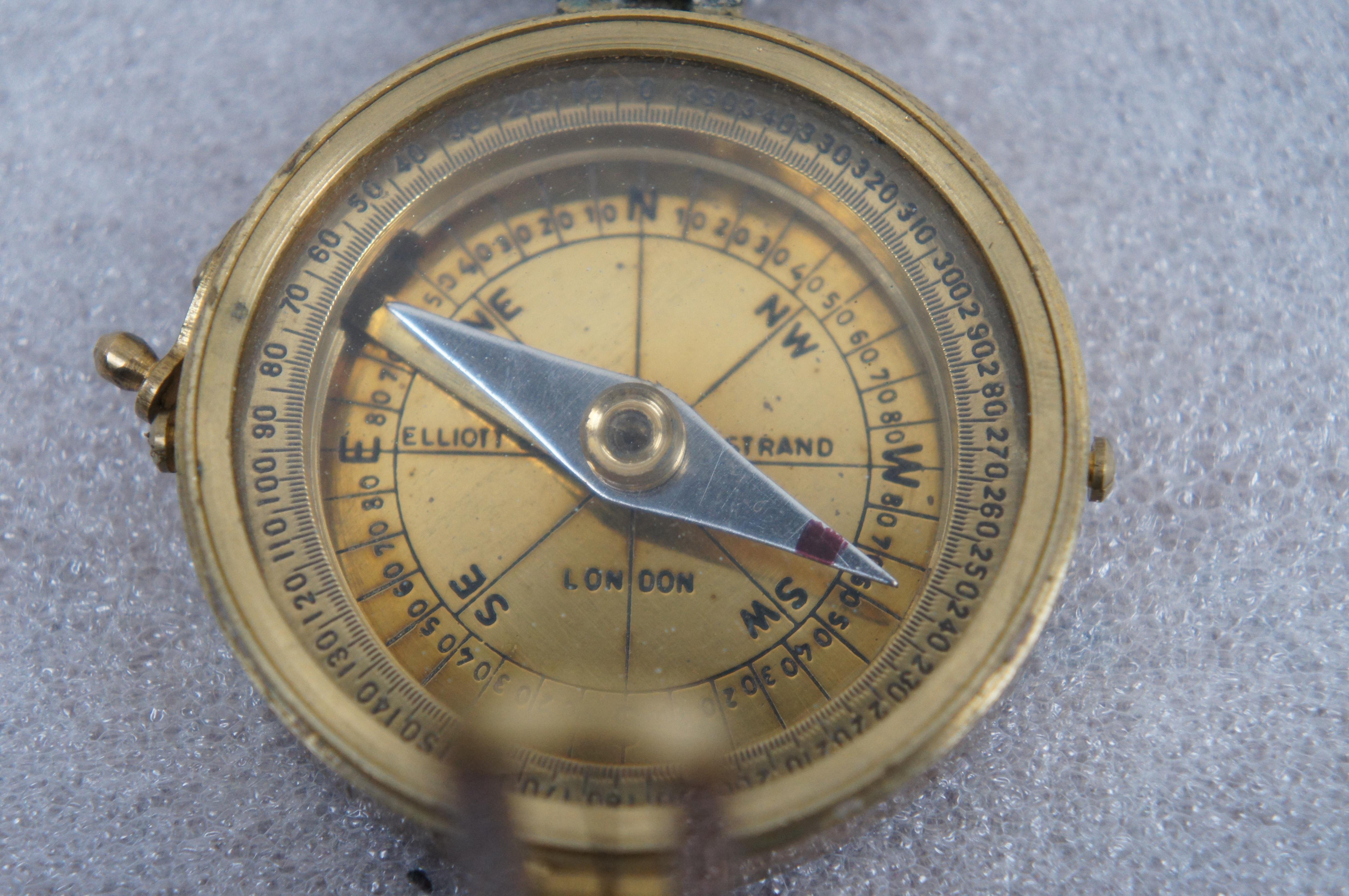Antique Elliott Bros London Brass Surveyors Nautical Navigation Compass  6