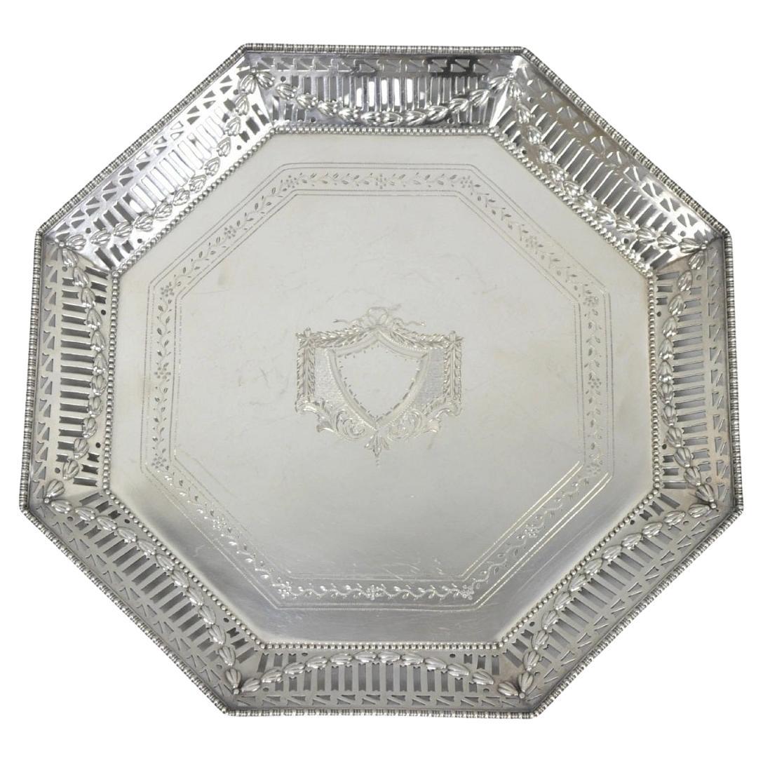Antique Ellis Barker English Edwardian Silver Plated Octagonal Trinket Dish Tray For Sale
