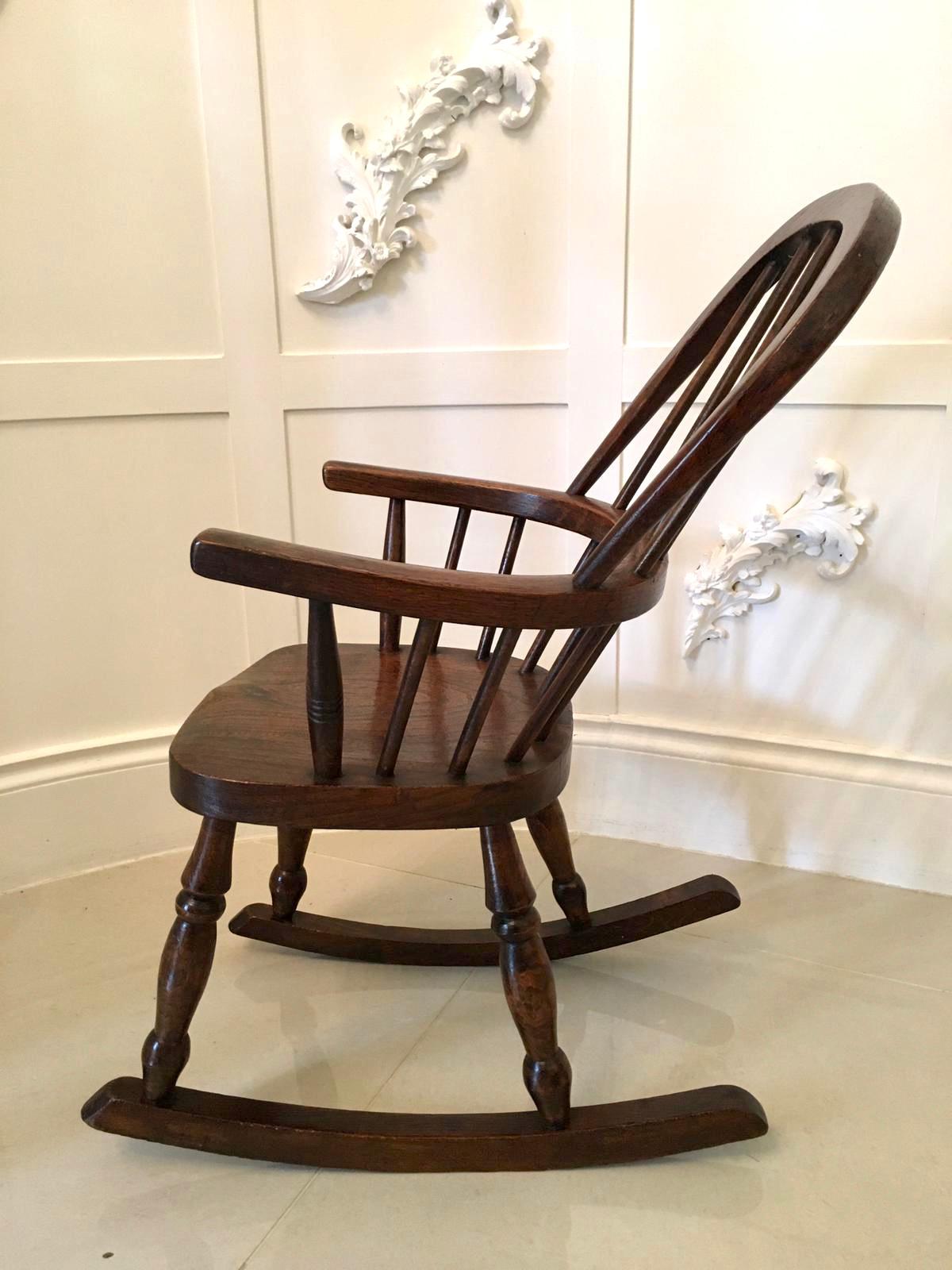 19th Century Antique Elm and Ash Childs Windsor Rocking Chair For Sale