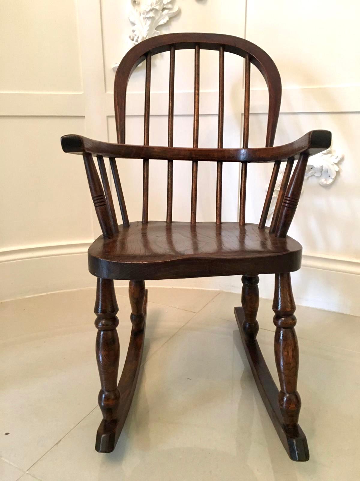 Antique Elm and Ash Childs Windsor Rocking Chair For Sale 2