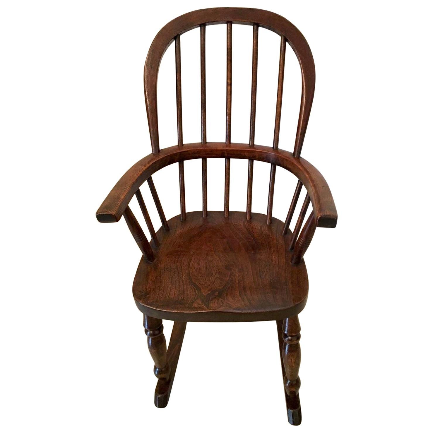 Antique Elm and Ash Childs Windsor Rocking Chair For Sale