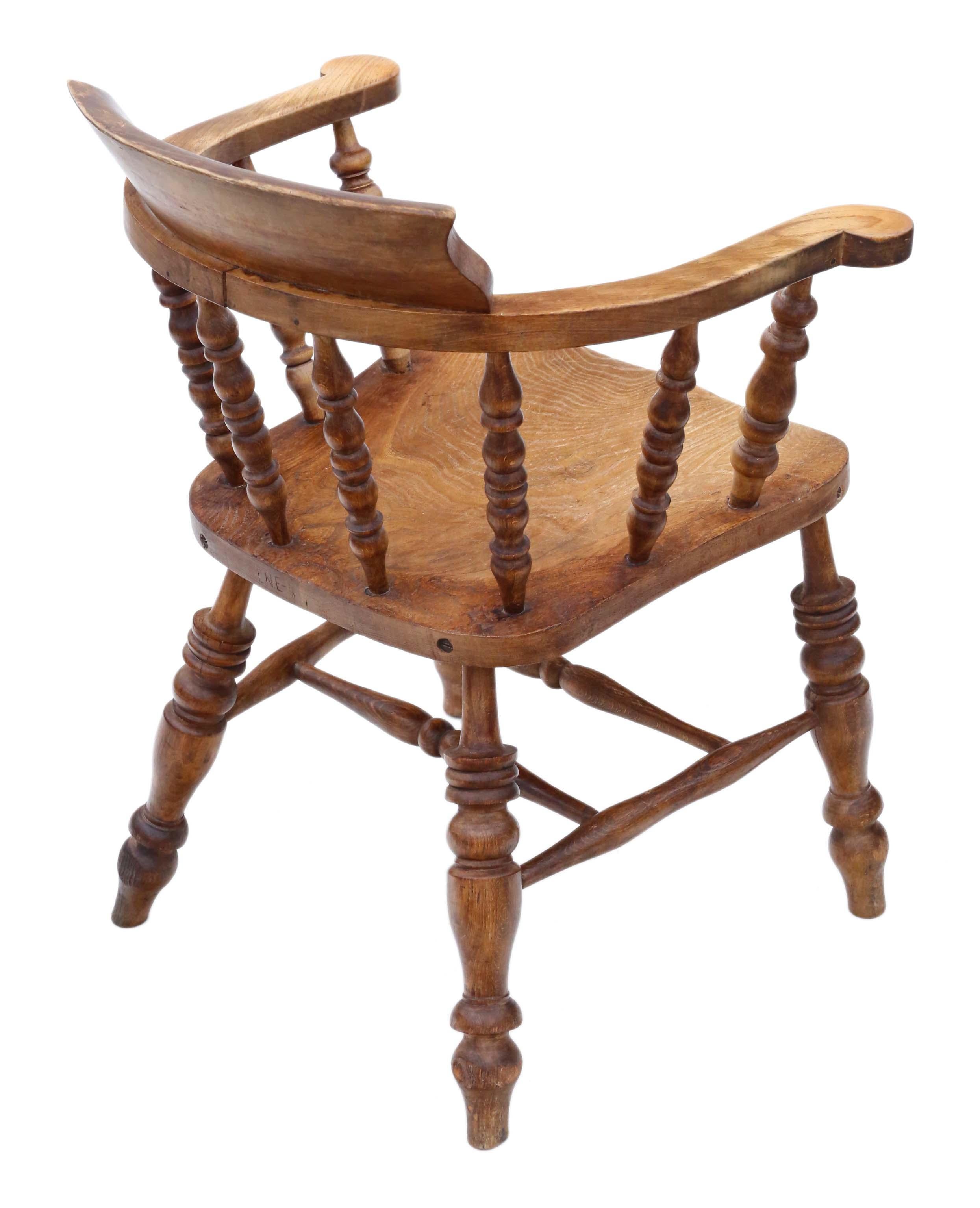 Fin du XIXe siècle Ancienne chaise à bras en orme et hêtre, chaise de bureau à coude, victorienne en vente