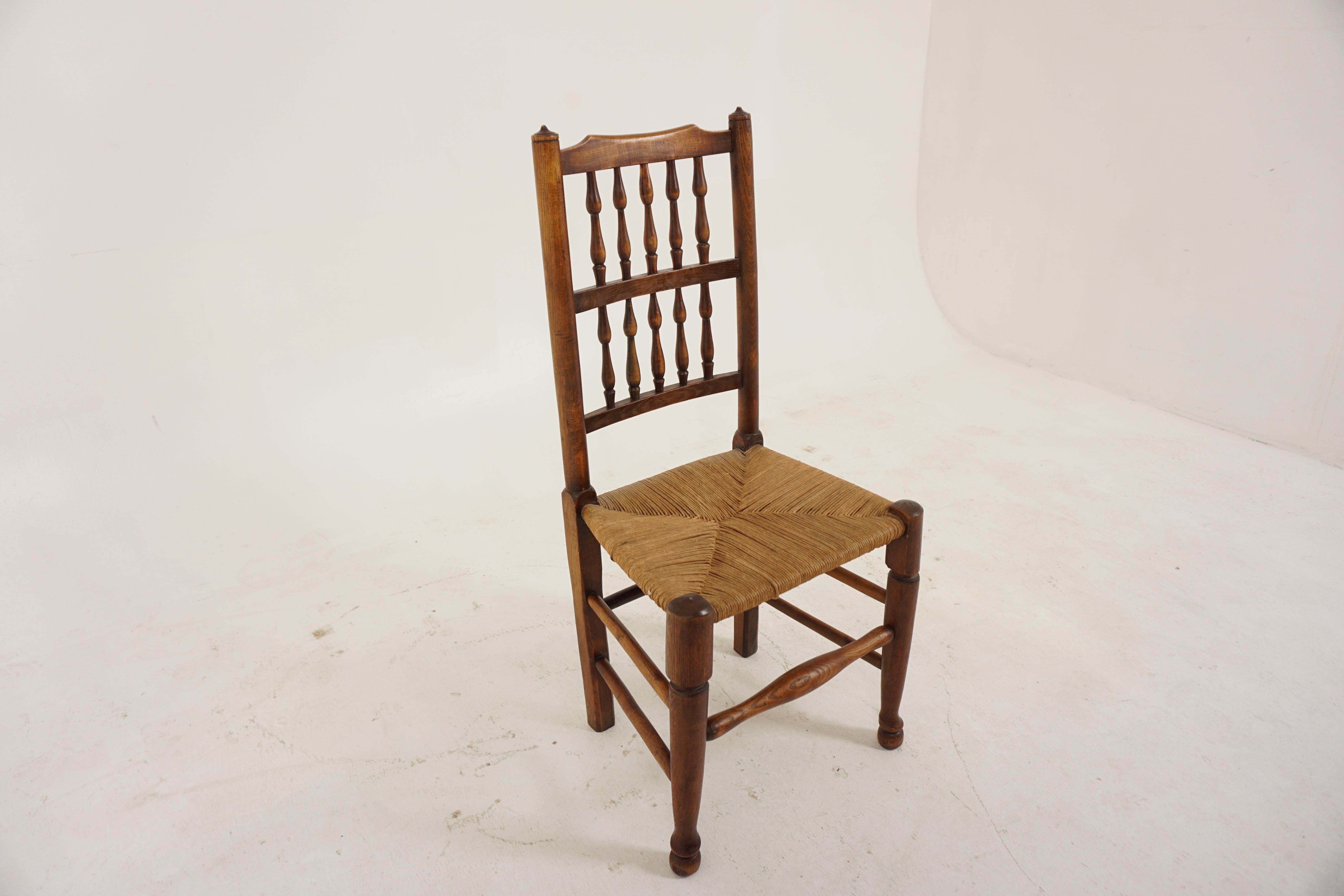 Scottish Antique Elm and Beechwood Lancashire Rope Seated Chair, Scotland 1900, B2923