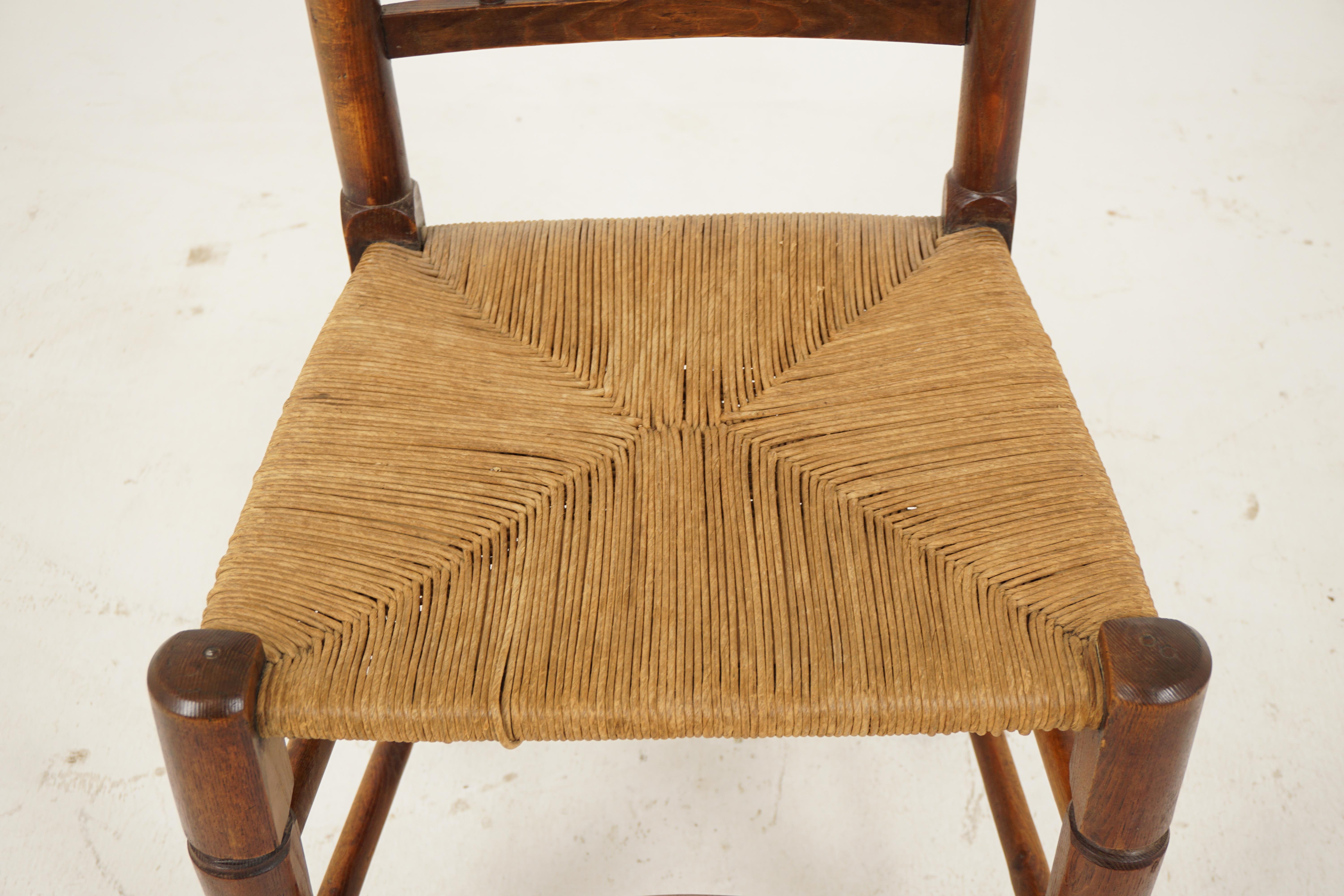 Early 20th Century Antique Elm and Beechwood Lancashire Rope Seated Chair, Scotland 1900, B2923
