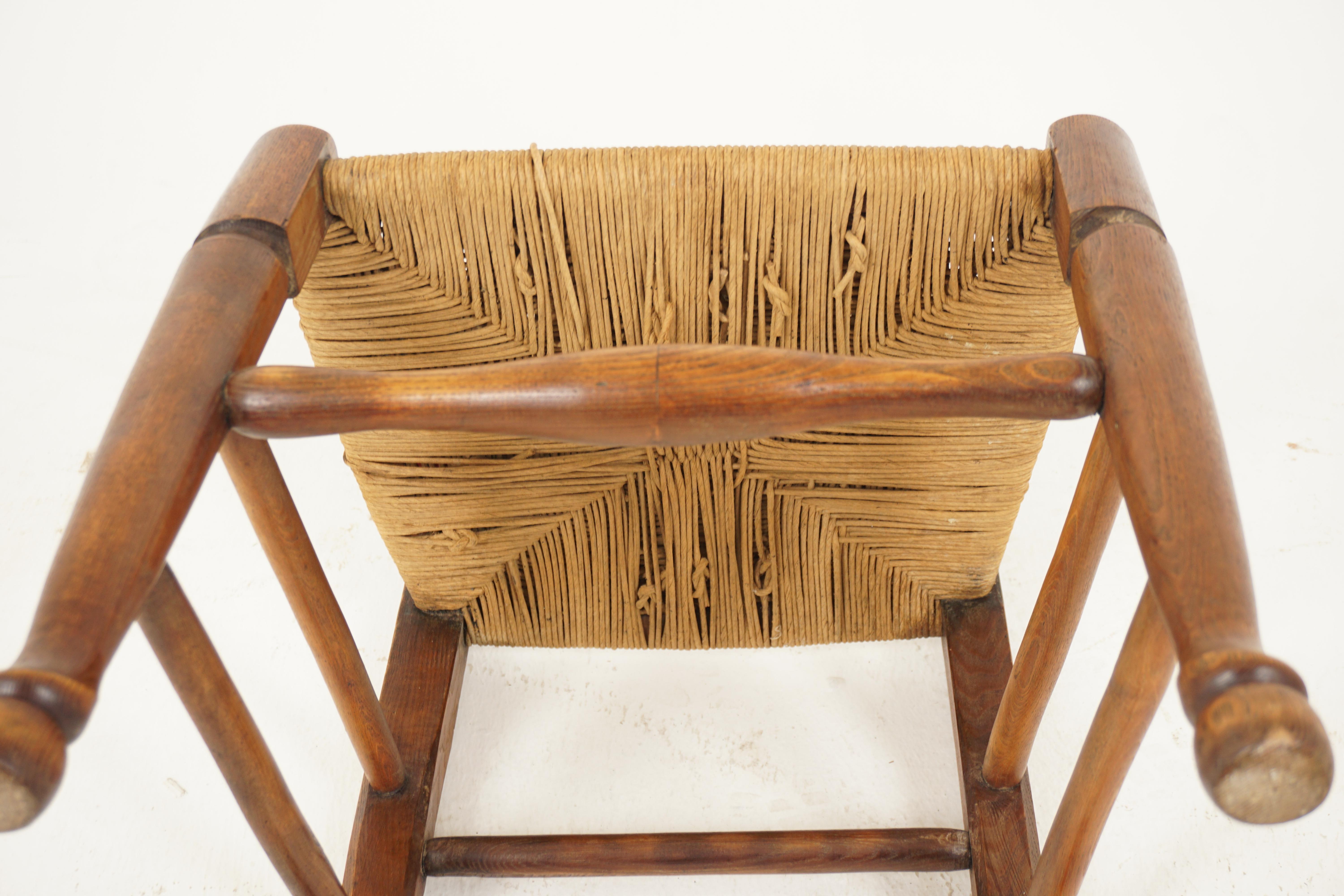 Antique Elm and Beechwood Lancashire Rope Seated Chair, Scotland 1900, B2923 2