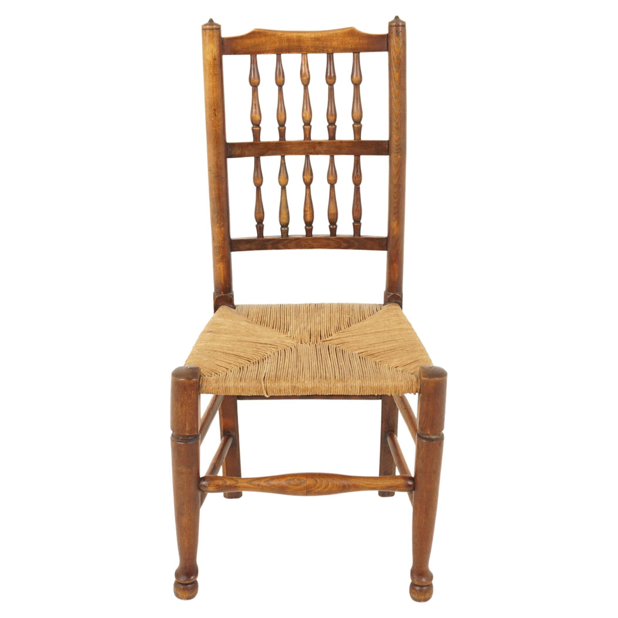 Antique Elm and Beechwood Lancashire Rope Seated Chair, Scotland 1900, B2923