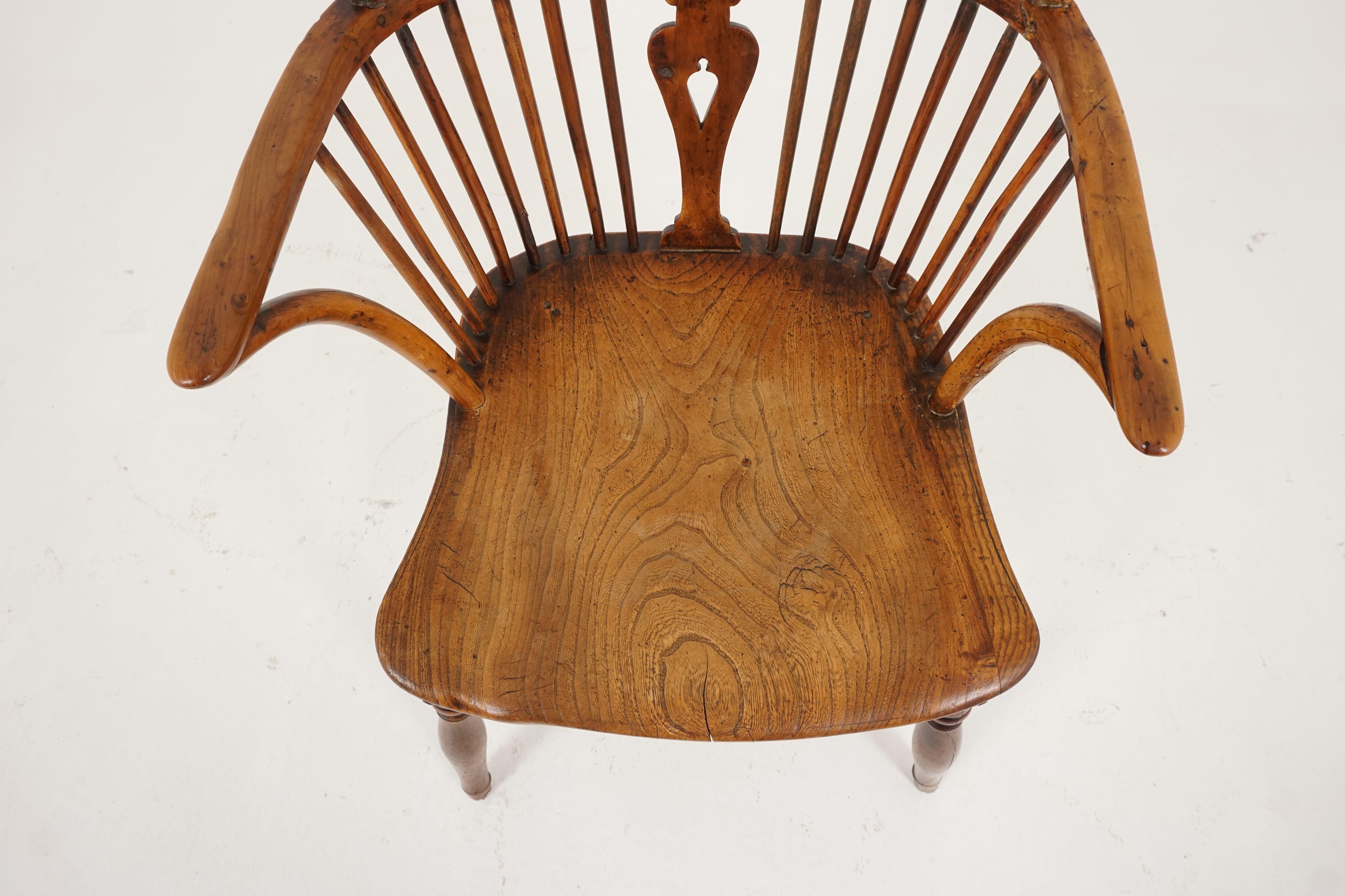 Scottish Antique Elm Armchair, Victorian, Bow Back Windsor Chair, Scotland 1820, B2280