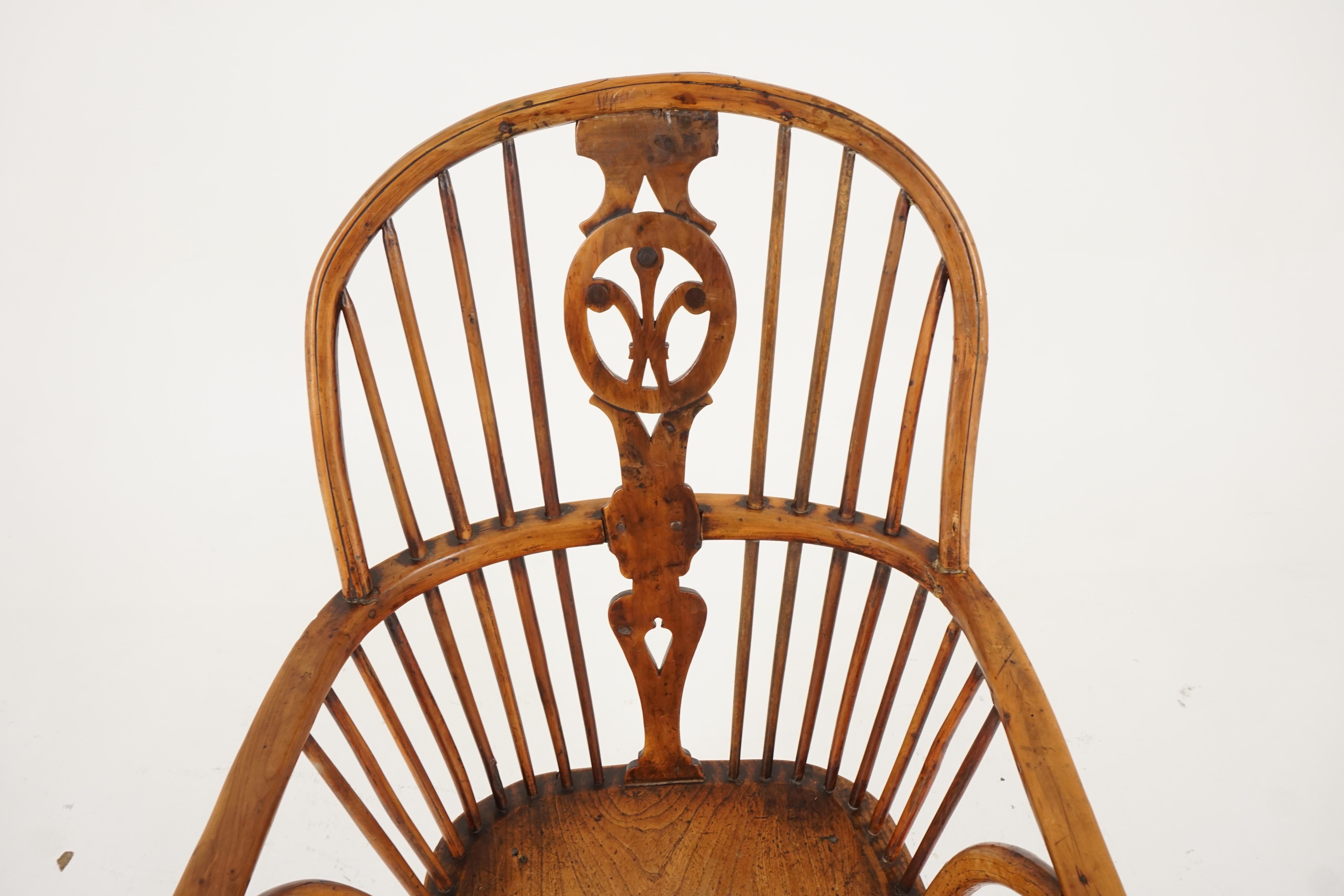 Hand-Crafted Antique Elm Armchair, Victorian, Bow Back Windsor Chair, Scotland 1820, B2280