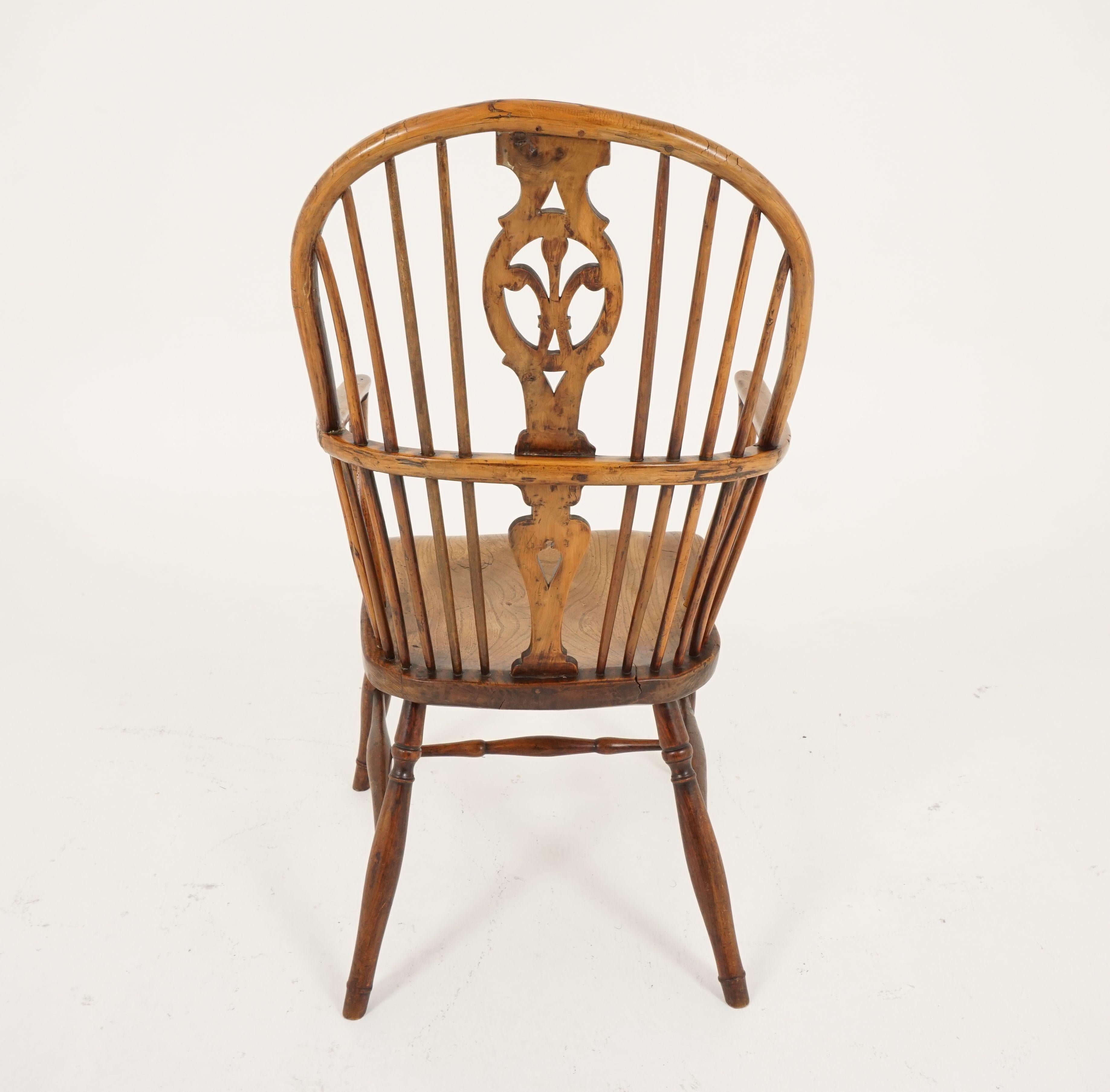 Early 19th Century Antique Elm Armchair, Victorian, Bow Back Windsor Chair, Scotland 1820, B2280