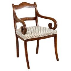 Antique Elm Armchair From the Early 20th Century in Beige Upholstery