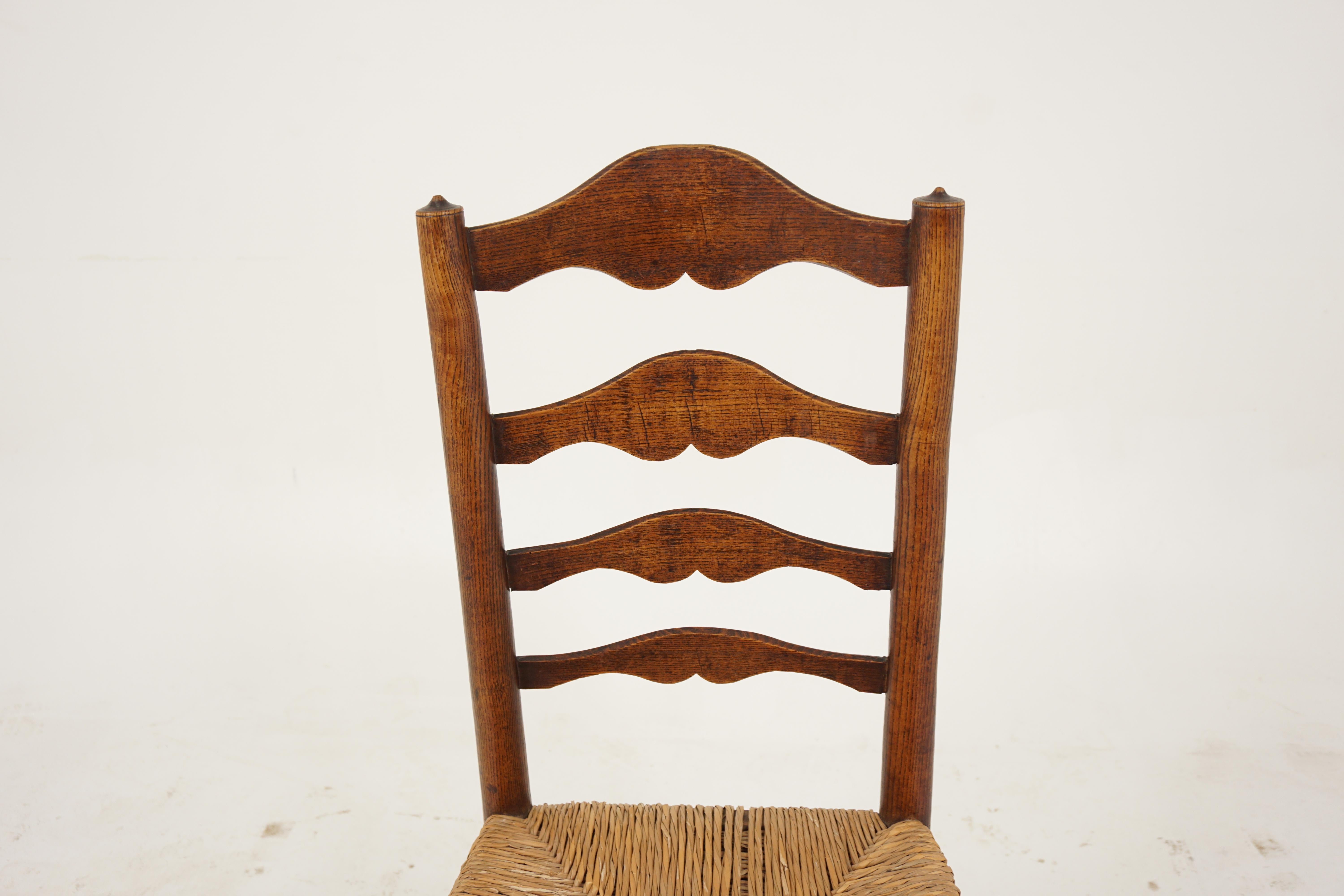 Antique Elm Cotswold Ladder Back Rush Seated Chair, Scotland 1910, B2928 In Good Condition In Vancouver, BC