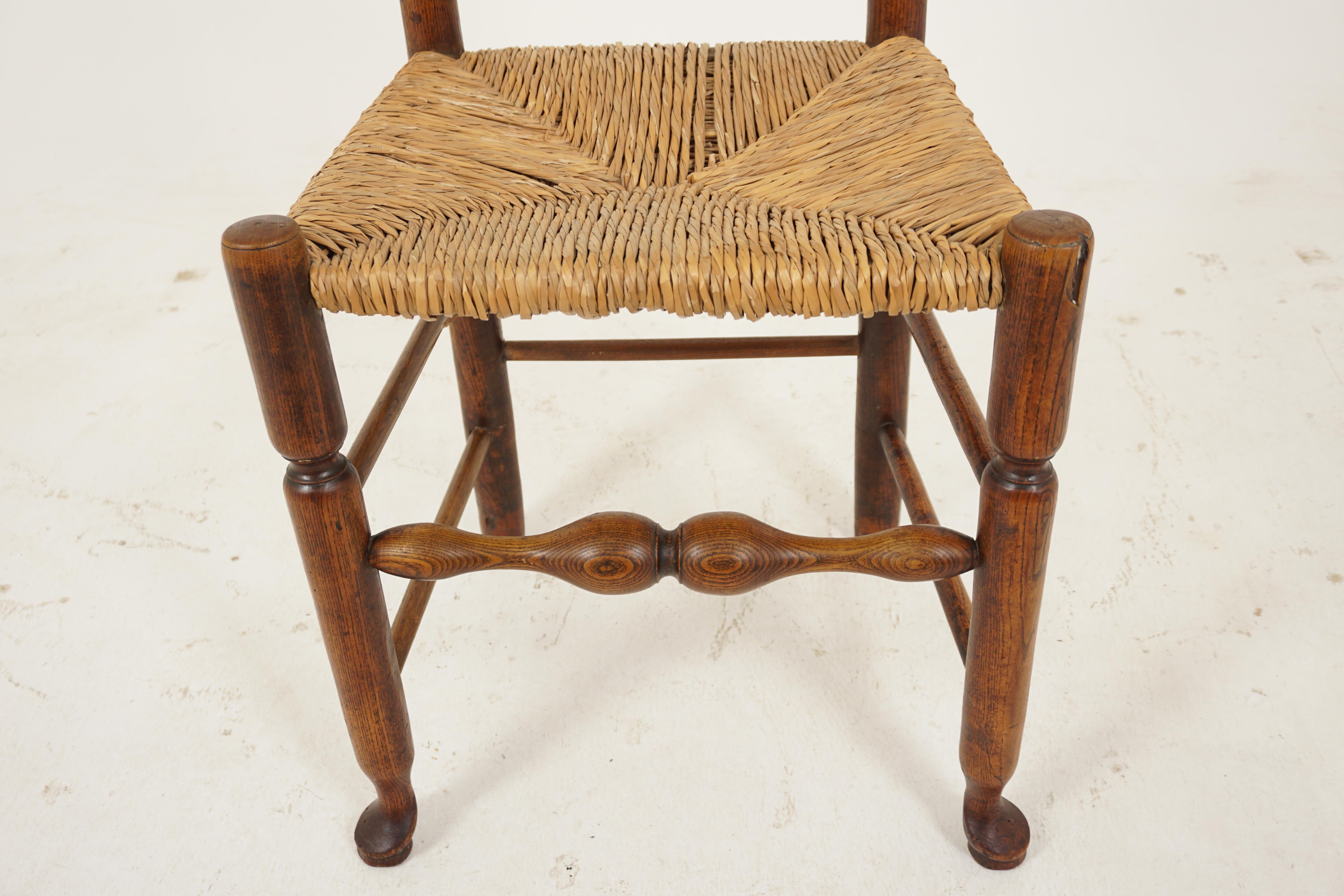 Antique Elm Cotswold Ladder Back Rush Seated Chair, Scotland 1910, B2928 1