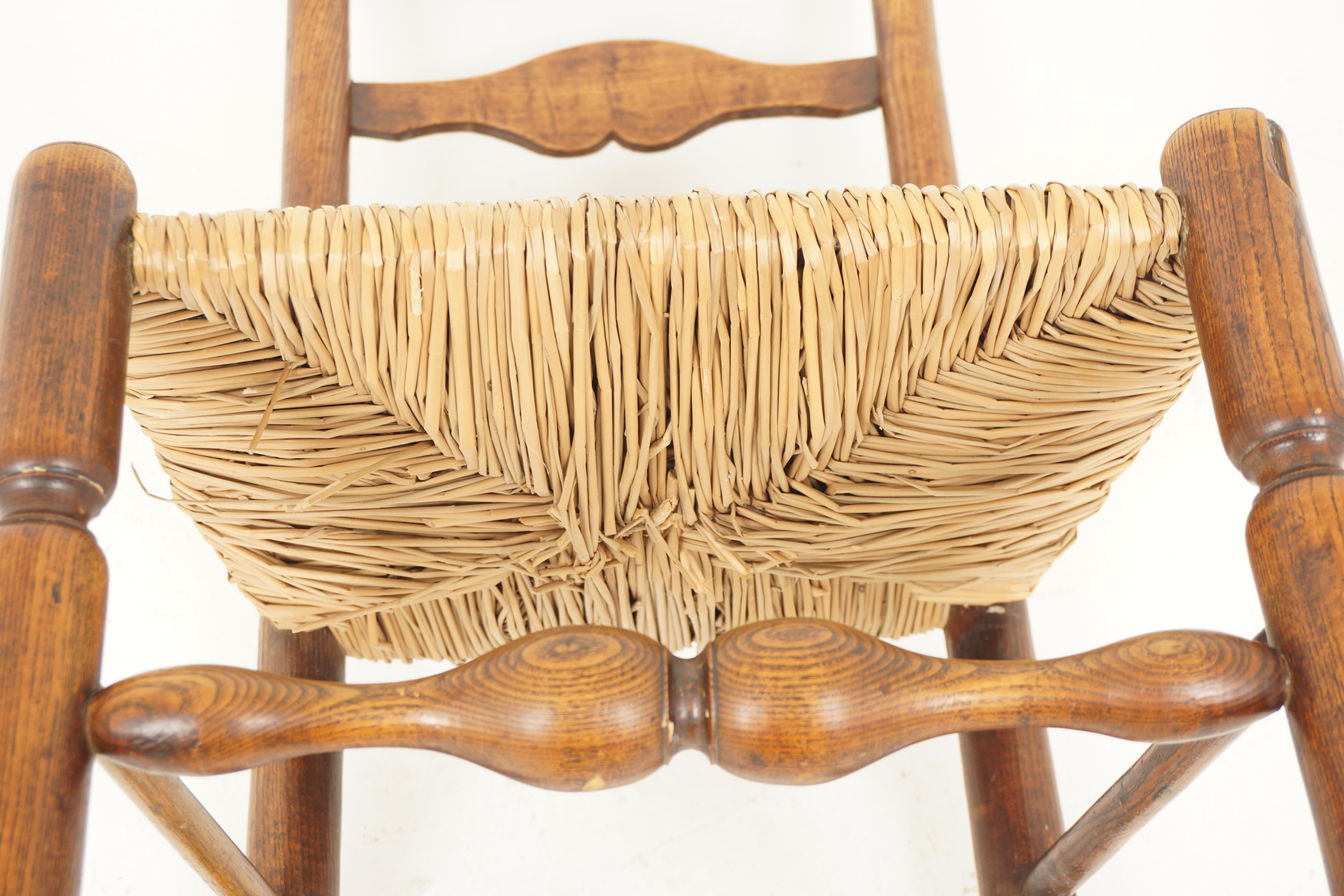 Antique Elm Cotswold Ladder Back Rush Seated Chair, Scotland 1910, B2928 2