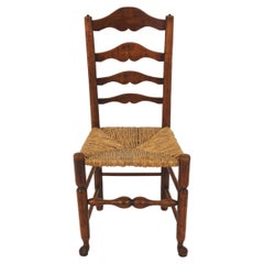Antique Elm Cotswold Ladder Back Rush Seated Chair, Scotland 1910, B2928