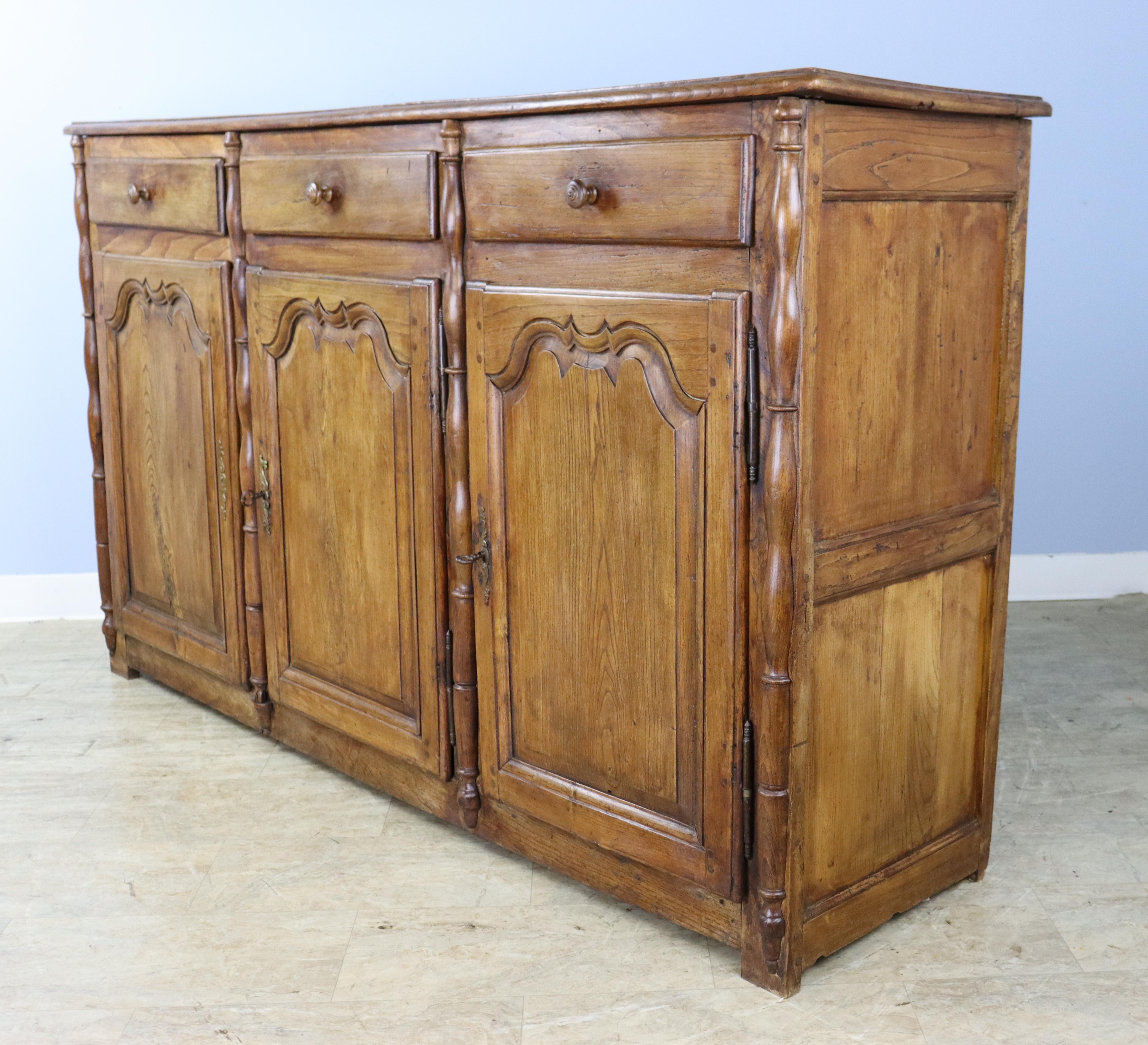 French Antique Elm Enfilade with Column Detail For Sale