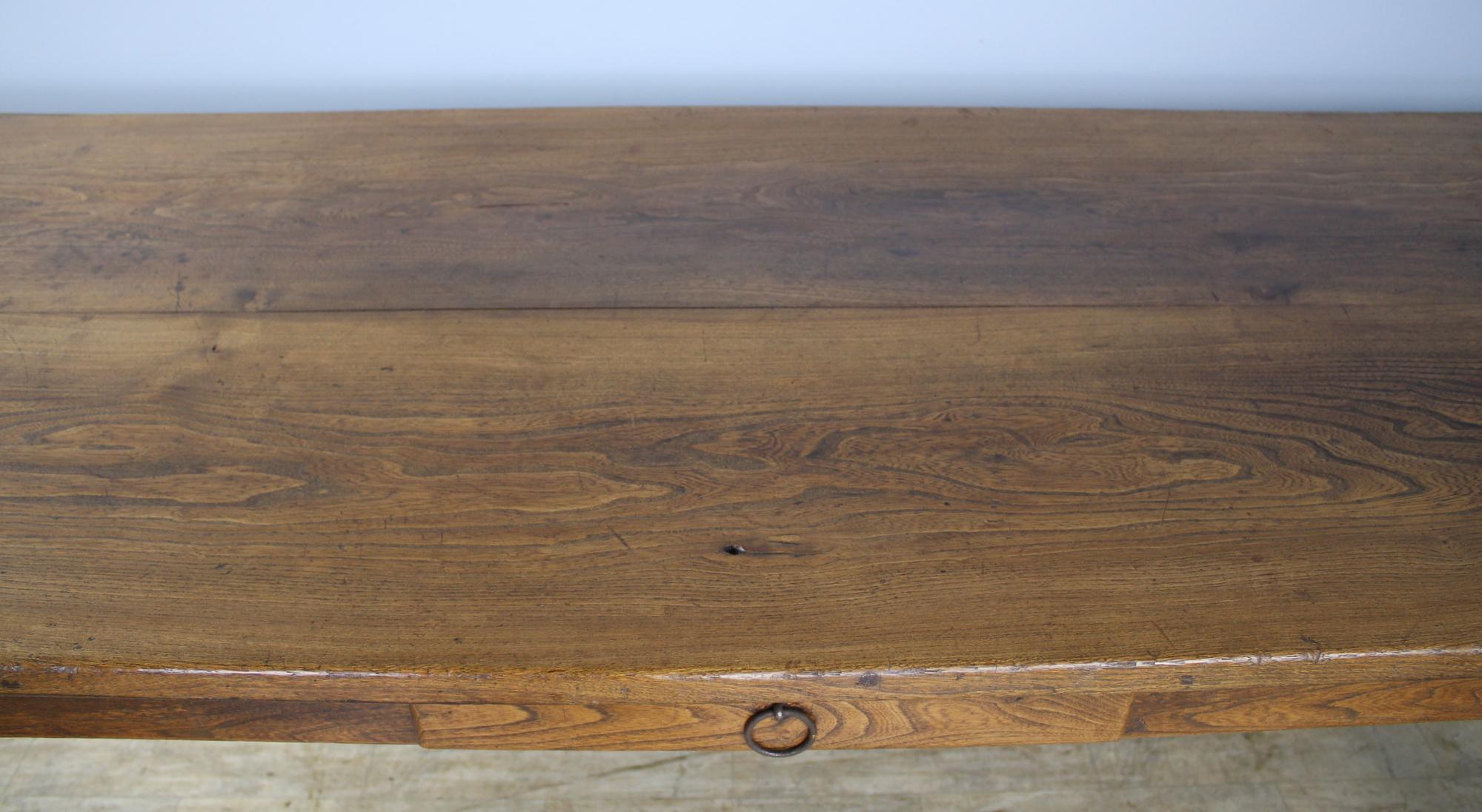 Antique Elm Farm Table with Cleated Top and Single Drawer In Good Condition In Port Chester, NY