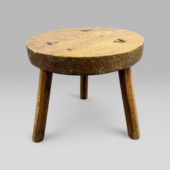 Antique Elm Farmhouse Country Three-Legged Milk Stool