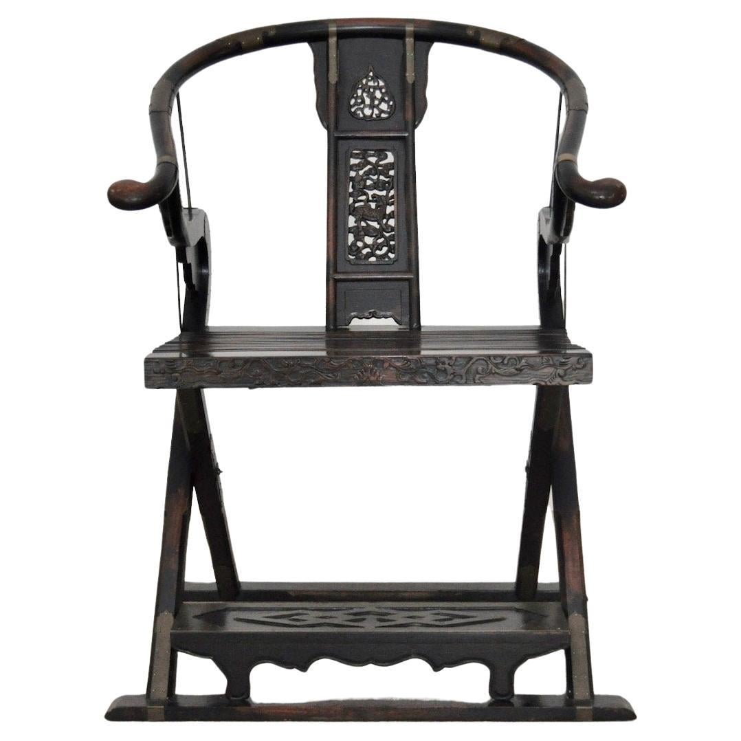 Antique Elm Folding Armchair - Early 20th Century