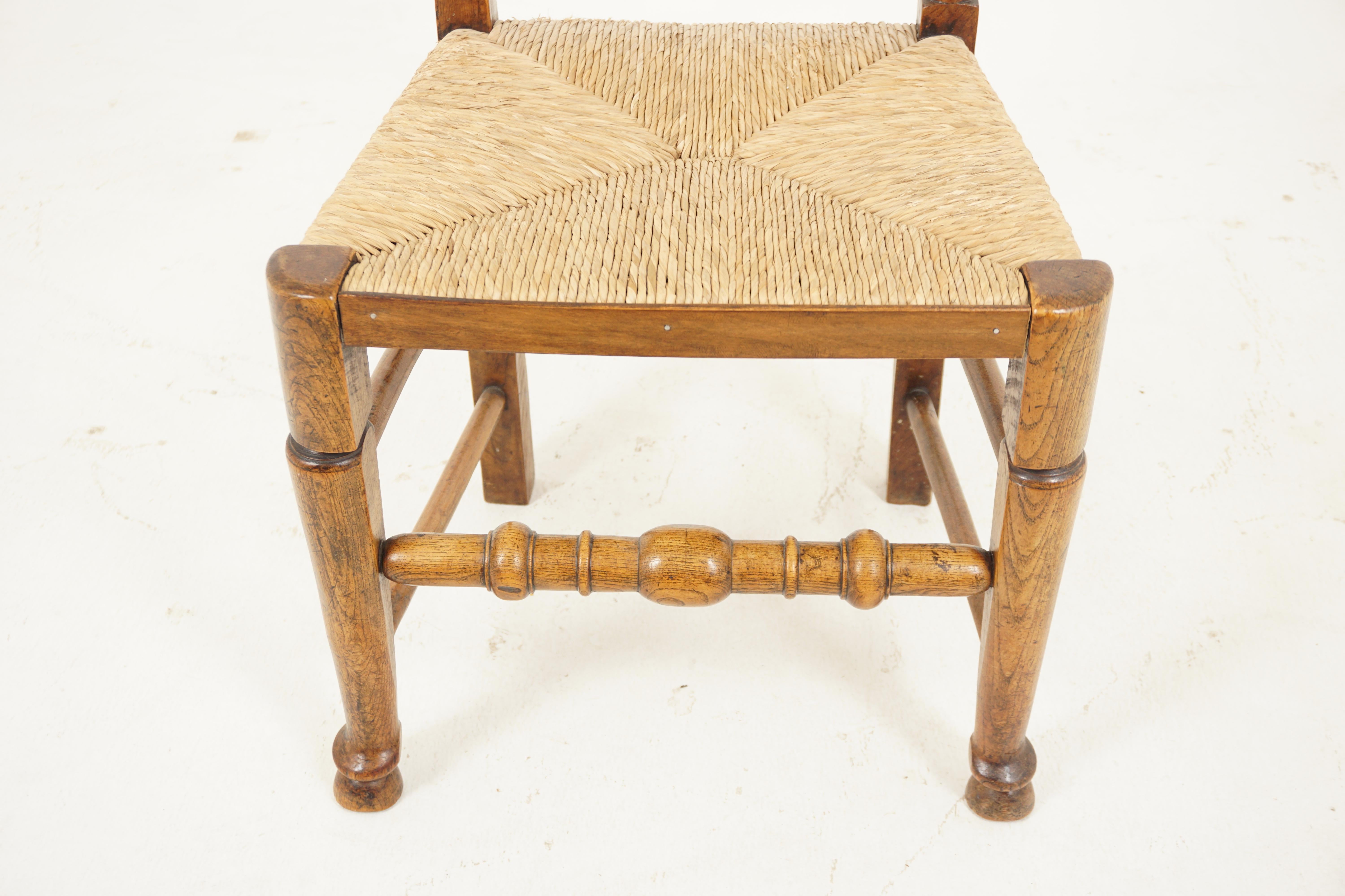 Antique Elm Lancashire Rush Seated Spindle Back Chair, Scotland 1900, H380 1