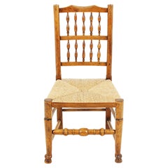Antique Elm Lancashire Rush Seated Spindle Back Chair, Scotland 1900, B2925