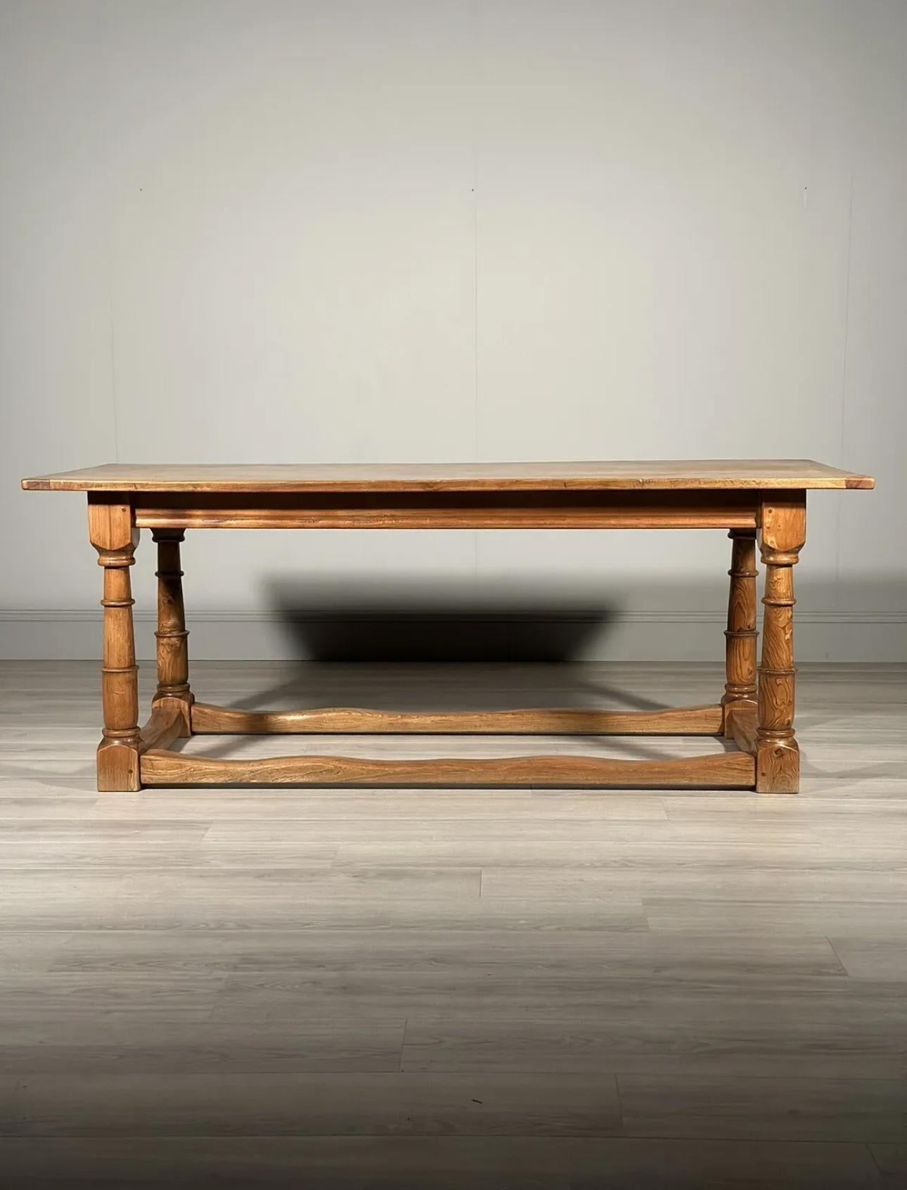Hand-Crafted Antique Elm Refectory Table For Sale