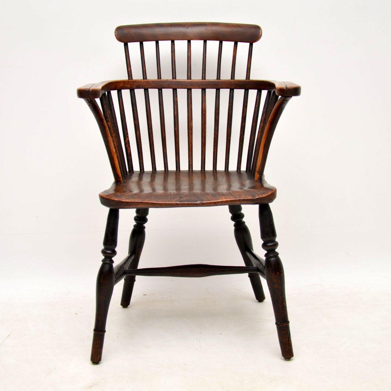 Antiker Ulmen-Windsor-Stuhl mit Spindelrücken (Viktorianisch)