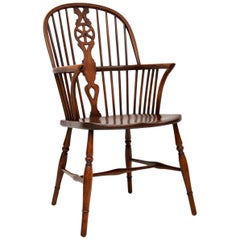 Antique Elm Spindle Wheel Back Windsor Armchair