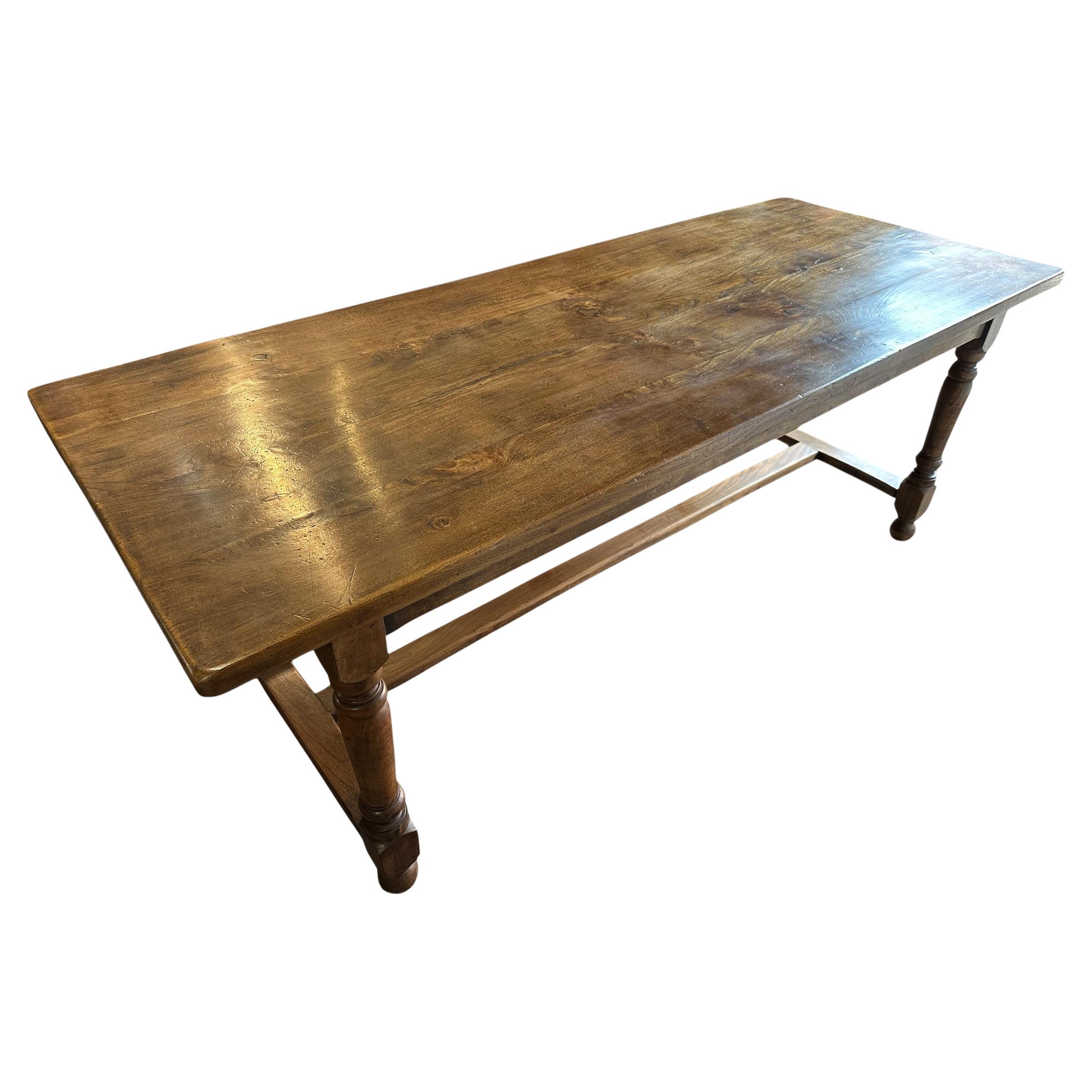Antique Elm Turned Leg Dining Table