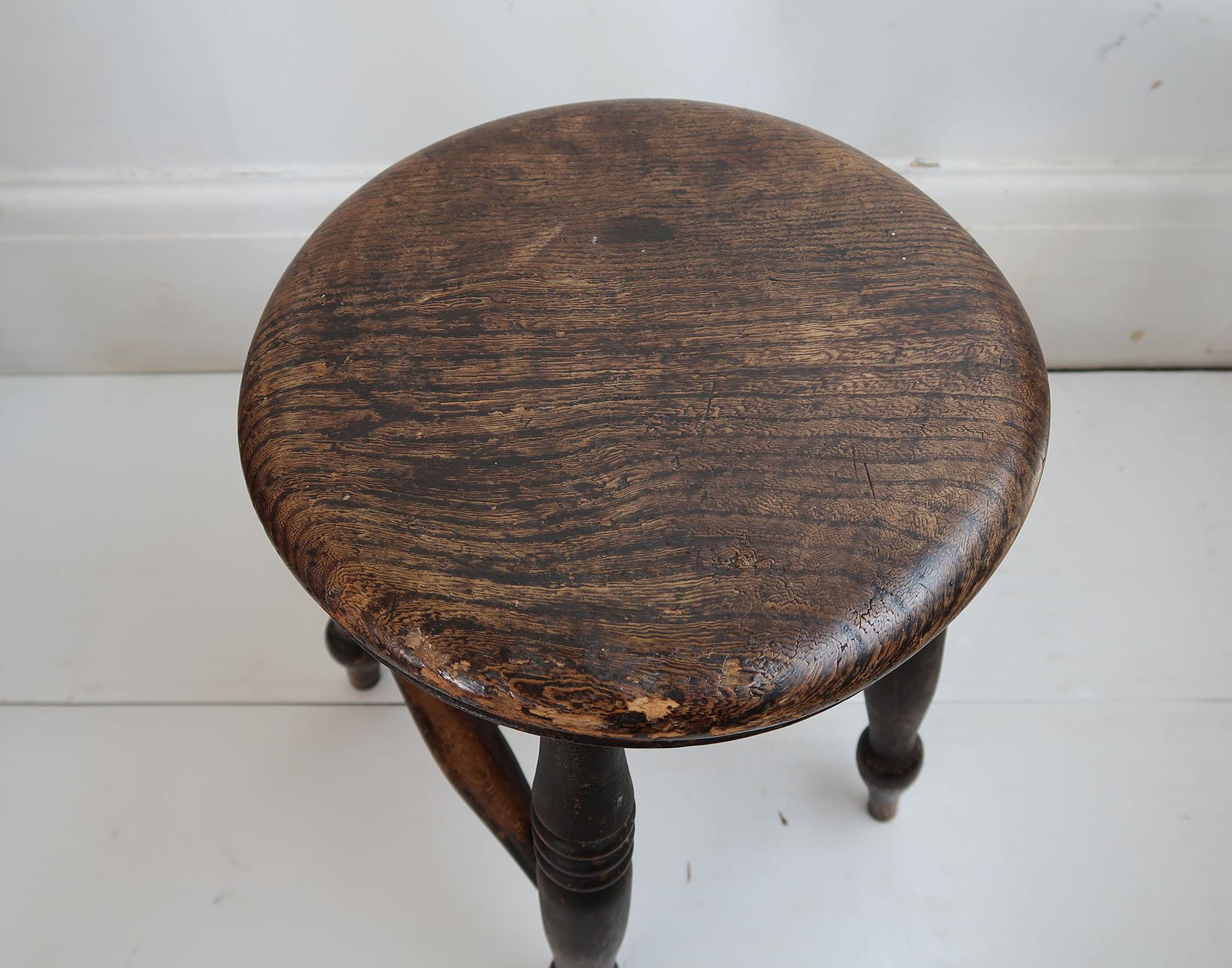 Painted Antique Elm Windsor Stool, English, 19th Century